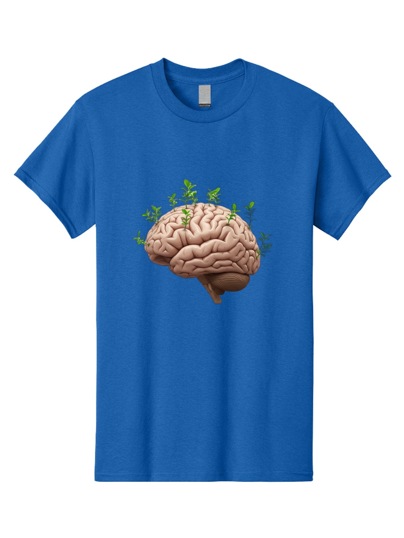 Brain-With-Sprouts Men'S Graphic Tee, 100% Cotton, Comfortable Casual Summer Wear, Machine Washable, Human Brain, Plants Growing Out, Creative Thinking, Neuroscience, Brain Function, Mental Growth, Green Shoots Bae010 6