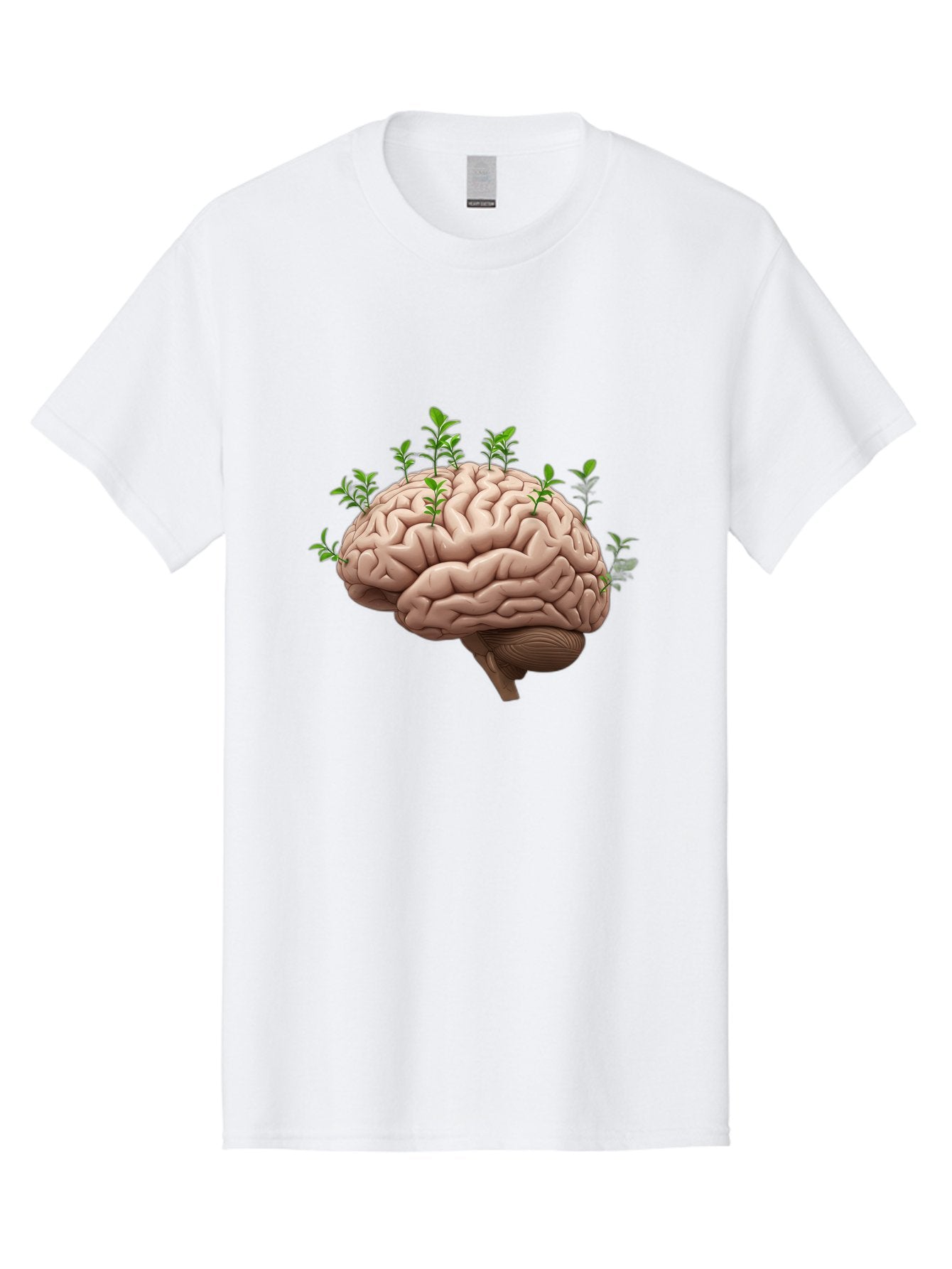 Brain-With-Sprouts Men'S Graphic Tee, 100% Cotton, Comfortable Casual Summer Wear, Machine Washable, Human Brain, Plants Growing Out, Creative Thinking, Neuroscience, Brain Function, Mental Growth, Green Shoots Bae010 8