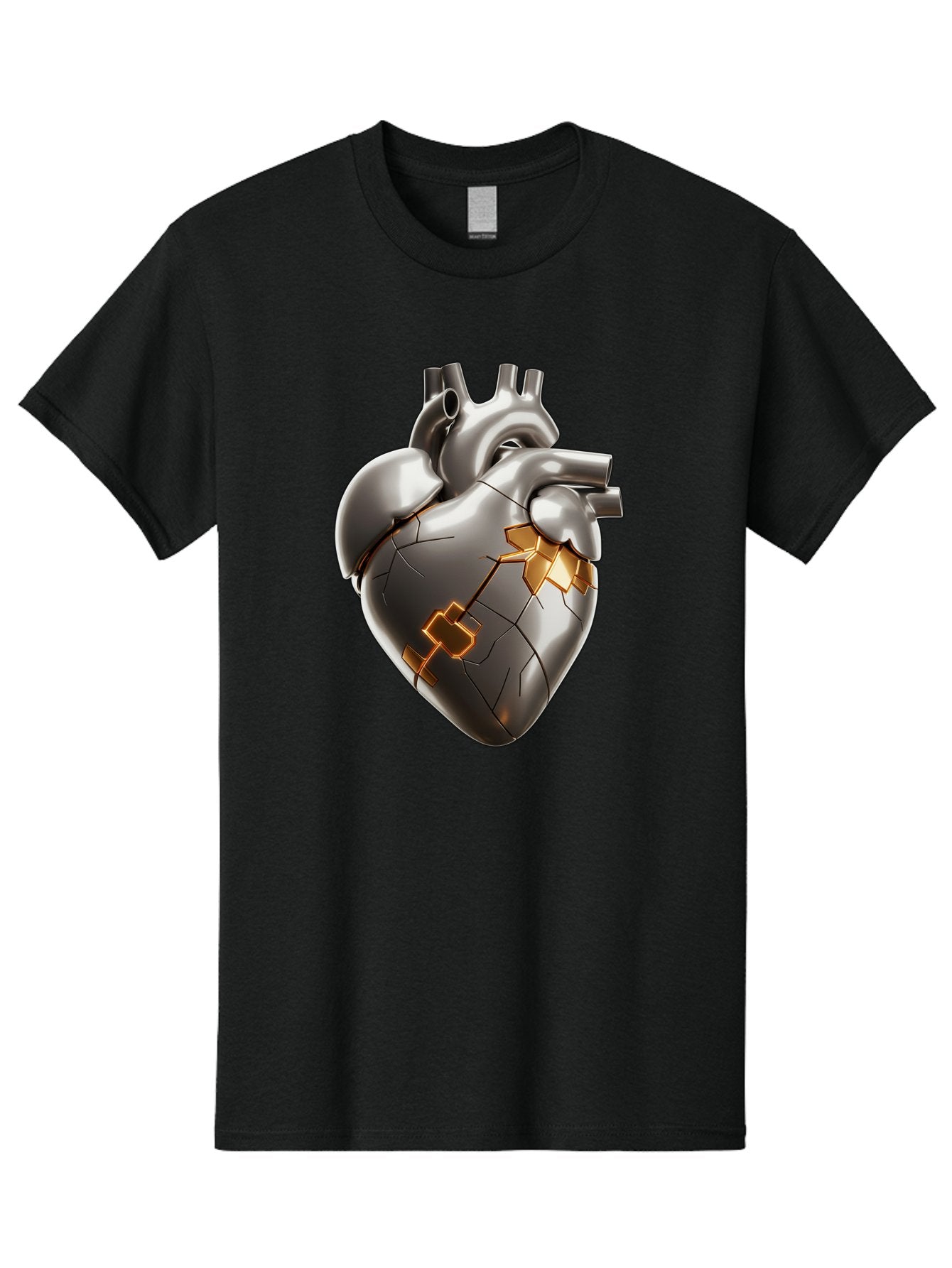 Broken-Metal-Heart Men'S Graphic Tee, 100% Cotton, Comfortable Casual Summer Wear, Machine Washable, Broken Heart, Metal Heart, Kintsugi Repair, Cracked Heart, Healing Process, Heart Repair, Metal Cracks, Golden Seams, Damaged Heart, Bae011 7