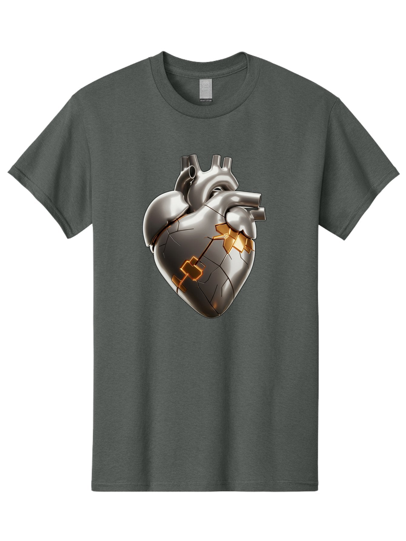 Broken-Metal-Heart Men'S Graphic Tee, 100% Cotton, Comfortable Casual Summer Wear, Machine Washable, Broken Heart, Metal Heart, Kintsugi Repair, Cracked Heart, Healing Process, Heart Repair, Metal Cracks, Golden Seams, Damaged Heart, Bae011