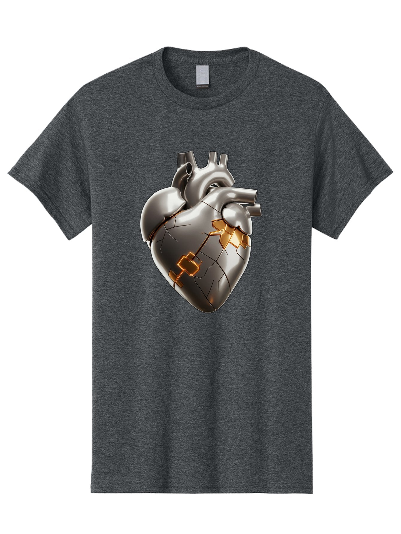 Broken-Metal-Heart Men'S Graphic Tee, 100% Cotton, Comfortable Casual Summer Wear, Machine Washable, Broken Heart, Metal Heart, Kintsugi Repair, Cracked Heart, Healing Process, Heart Repair, Metal Cracks, Golden Seams, Damaged Heart, Bae011 5