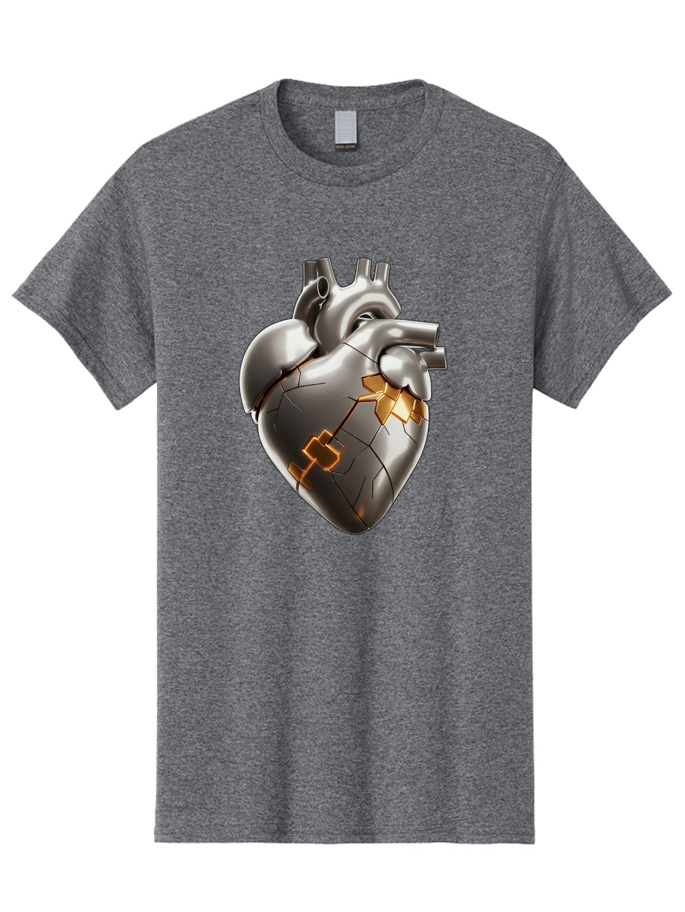 Broken-Metal-Heart Men'S Graphic Tee, 100% Cotton, Comfortable Casual Summer Wear, Machine Washable, Broken Heart, Metal Heart, Kintsugi Repair, Cracked Heart, Healing Process, Heart Repair, Metal Cracks, Golden Seams, Damaged Heart, Bae011 4