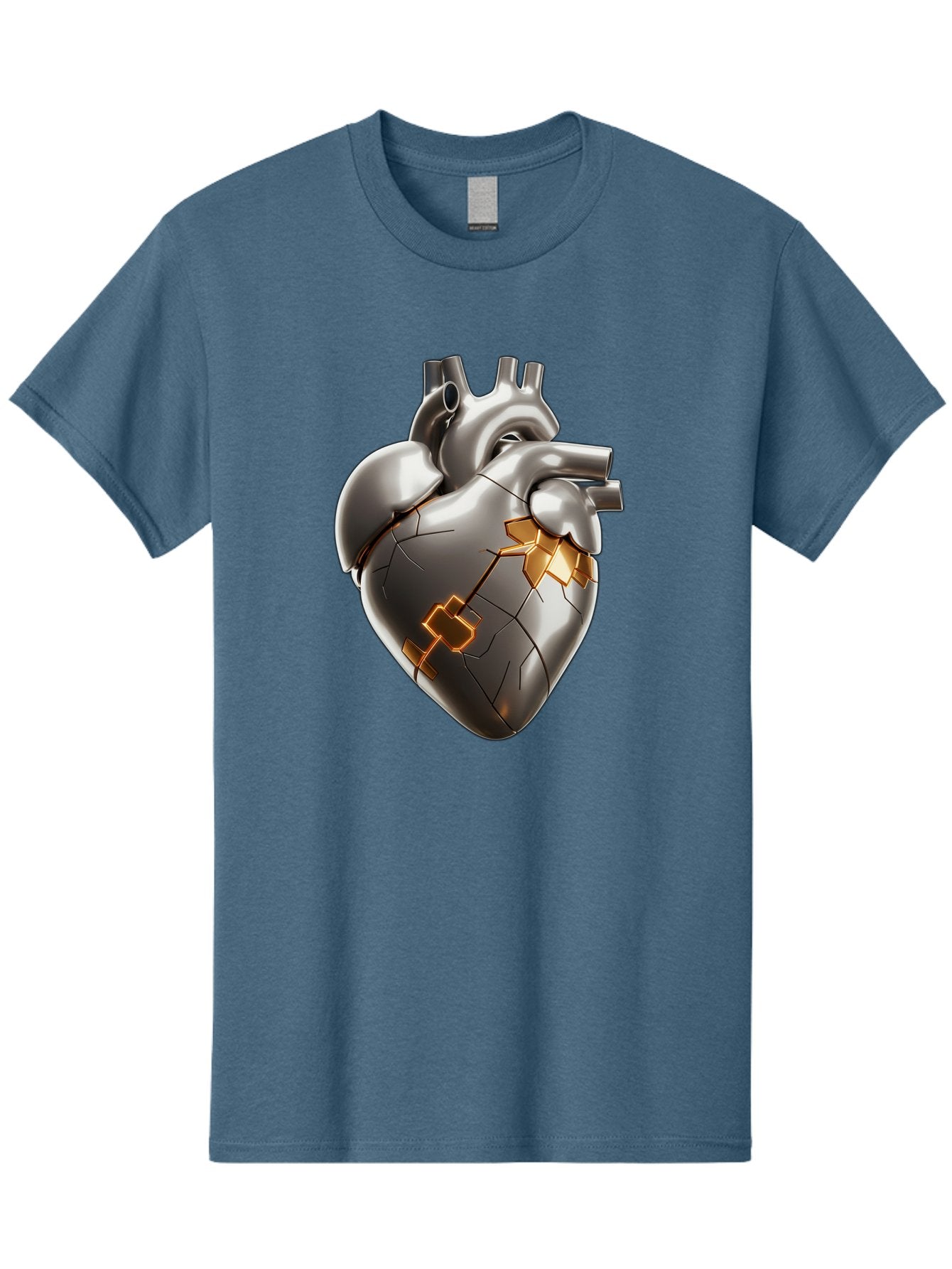Broken-Metal-Heart Men'S Graphic Tee, 100% Cotton, Comfortable Casual Summer Wear, Machine Washable, Broken Heart, Metal Heart, Kintsugi Repair, Cracked Heart, Healing Process, Heart Repair, Metal Cracks, Golden Seams, Damaged Heart, Bae011 3