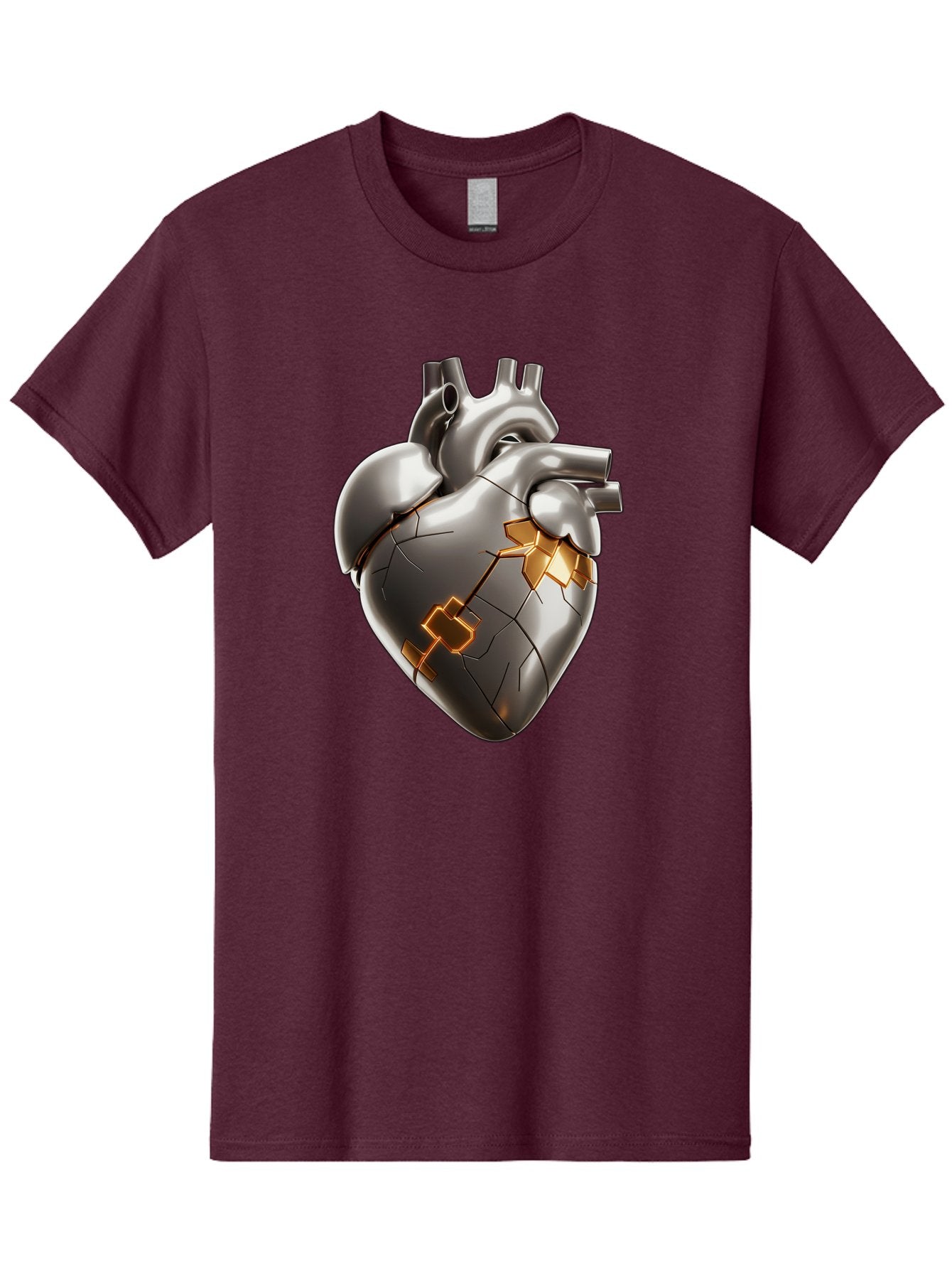 Broken-Metal-Heart Men'S Graphic Tee, 100% Cotton, Comfortable Casual Summer Wear, Machine Washable, Broken Heart, Metal Heart, Kintsugi Repair, Cracked Heart, Healing Process, Heart Repair, Metal Cracks, Golden Seams, Damaged Heart, Bae011 8