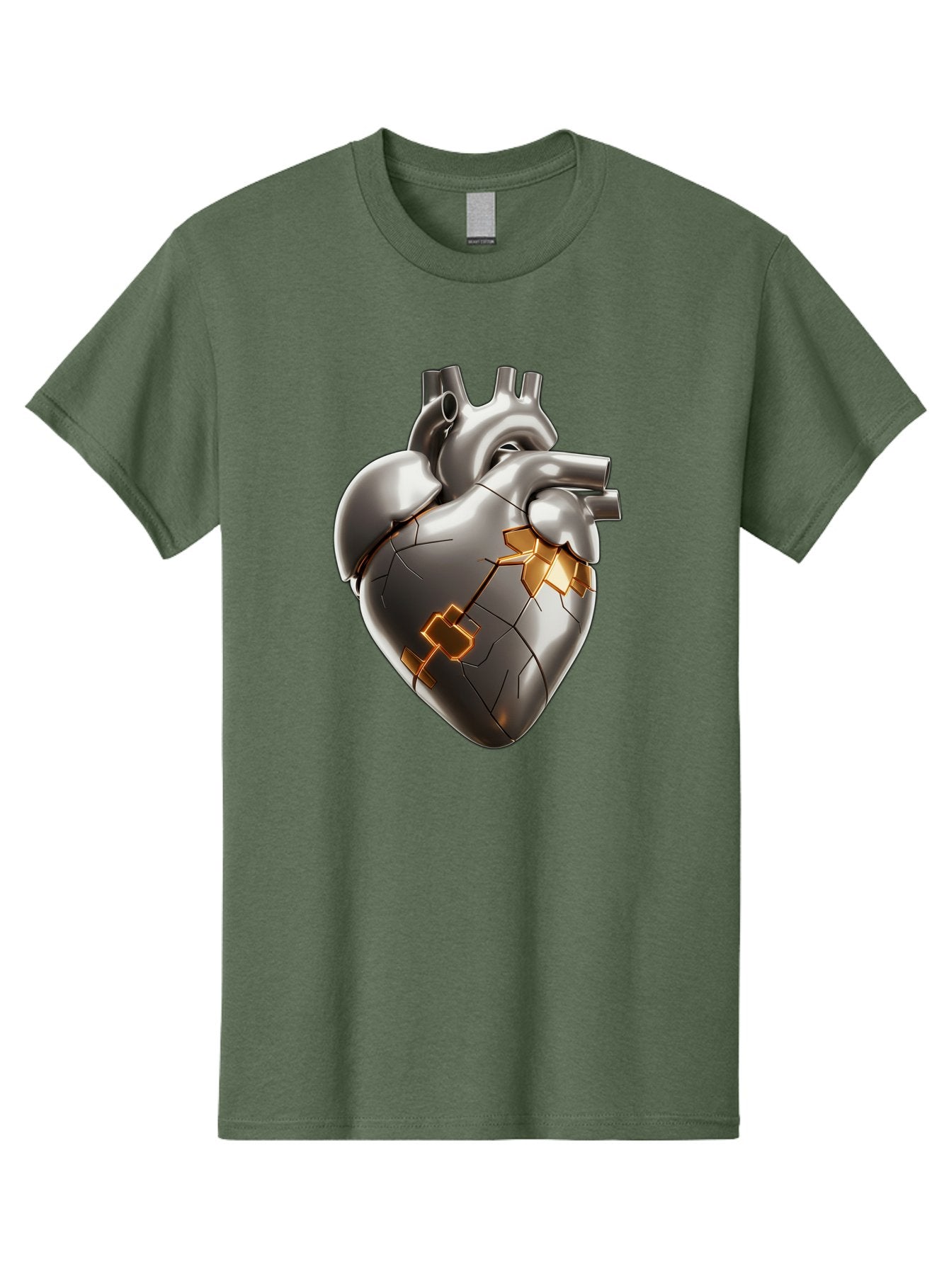 Broken-Metal-Heart Men'S Graphic Tee, 100% Cotton, Comfortable Casual Summer Wear, Machine Washable, Broken Heart, Metal Heart, Kintsugi Repair, Cracked Heart, Healing Process, Heart Repair, Metal Cracks, Golden Seams, Damaged Heart, Bae011 10