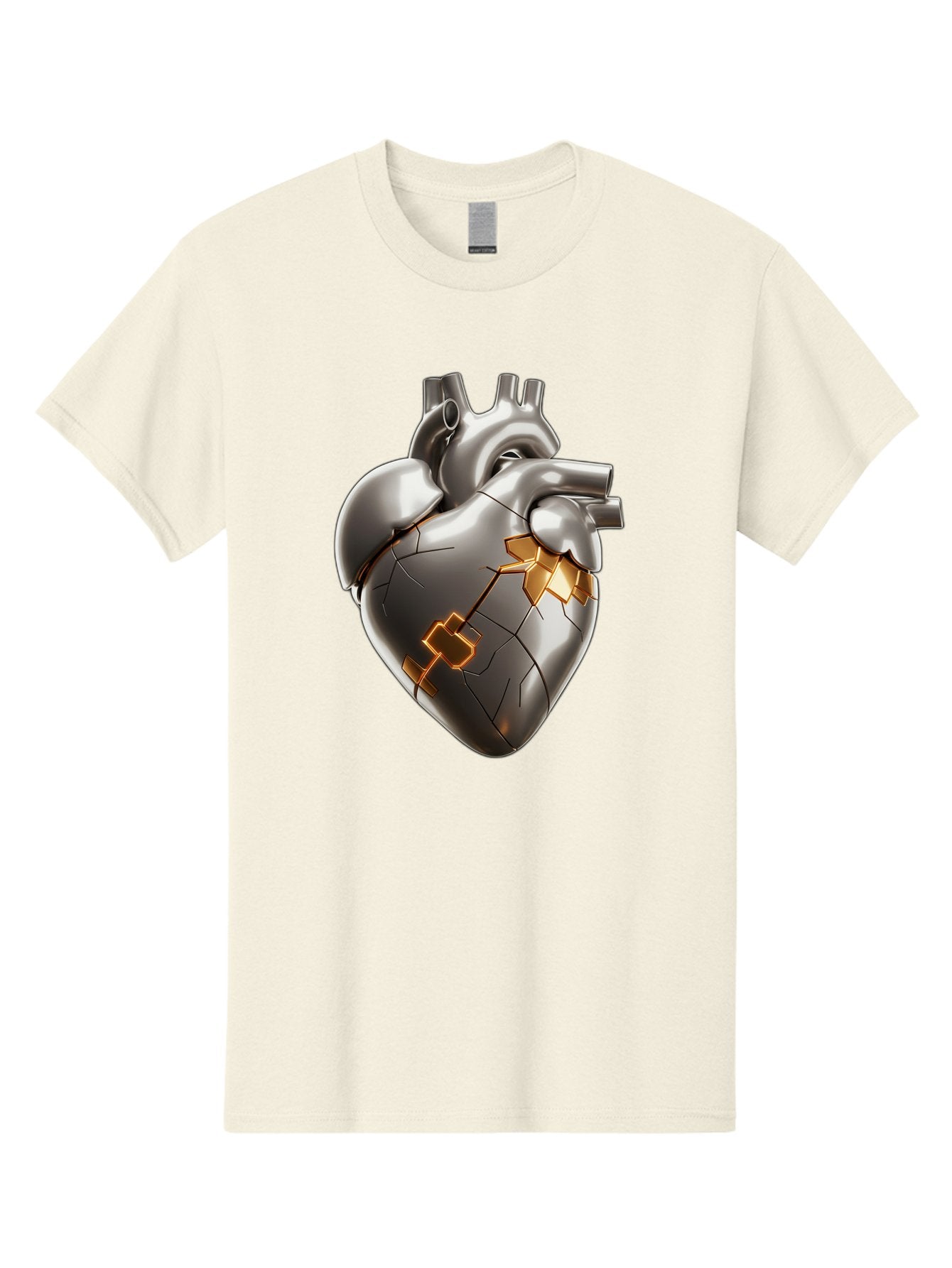 Broken-Metal-Heart Men'S Graphic Tee, 100% Cotton, Comfortable Casual Summer Wear, Machine Washable, Broken Heart, Metal Heart, Kintsugi Repair, Cracked Heart, Healing Process, Heart Repair, Metal Cracks, Golden Seams, Damaged Heart, Bae011 12