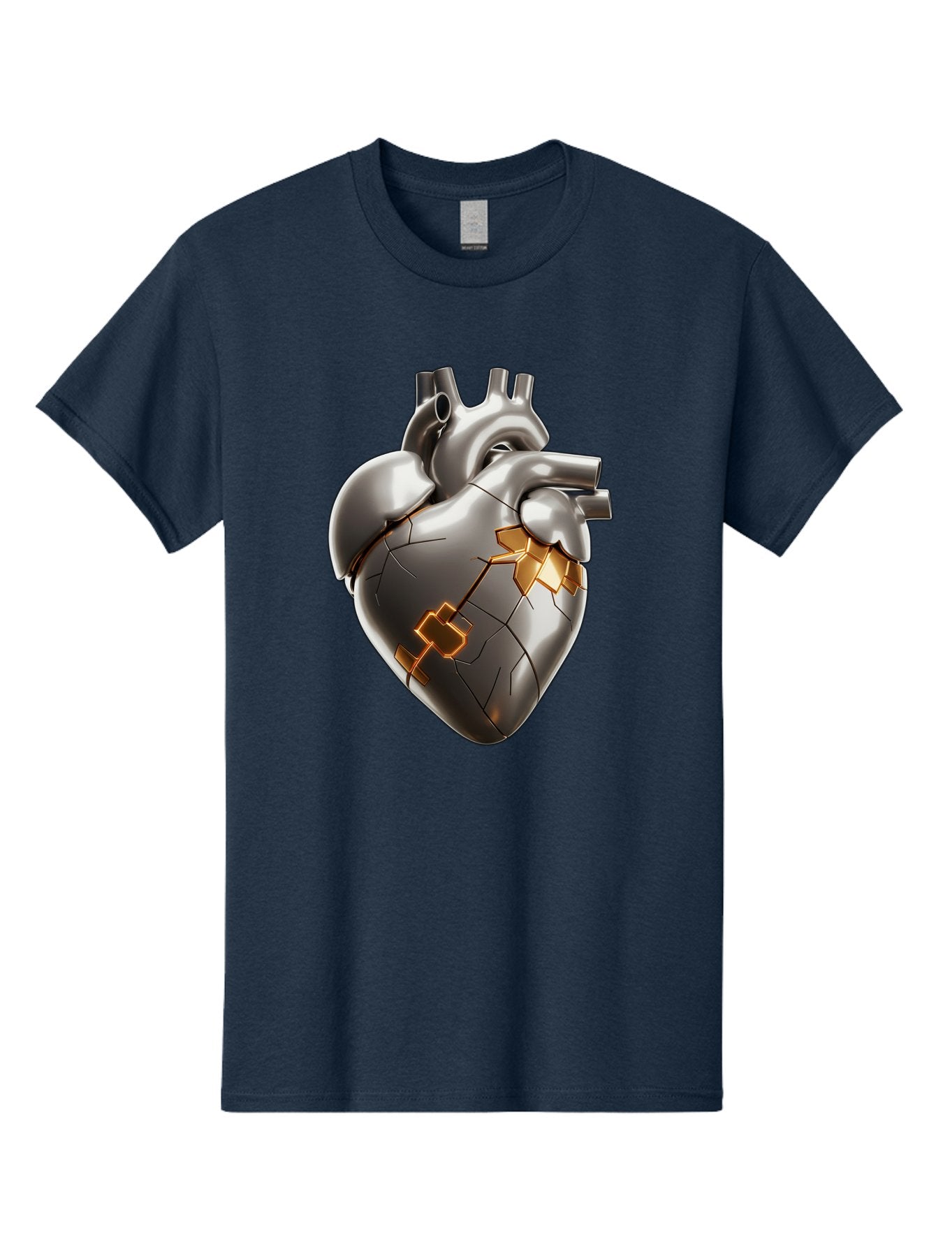 Broken-Metal-Heart Men'S Graphic Tee, 100% Cotton, Comfortable Casual Summer Wear, Machine Washable, Broken Heart, Metal Heart, Kintsugi Repair, Cracked Heart, Healing Process, Heart Repair, Metal Cracks, Golden Seams, Damaged Heart, Bae011 6