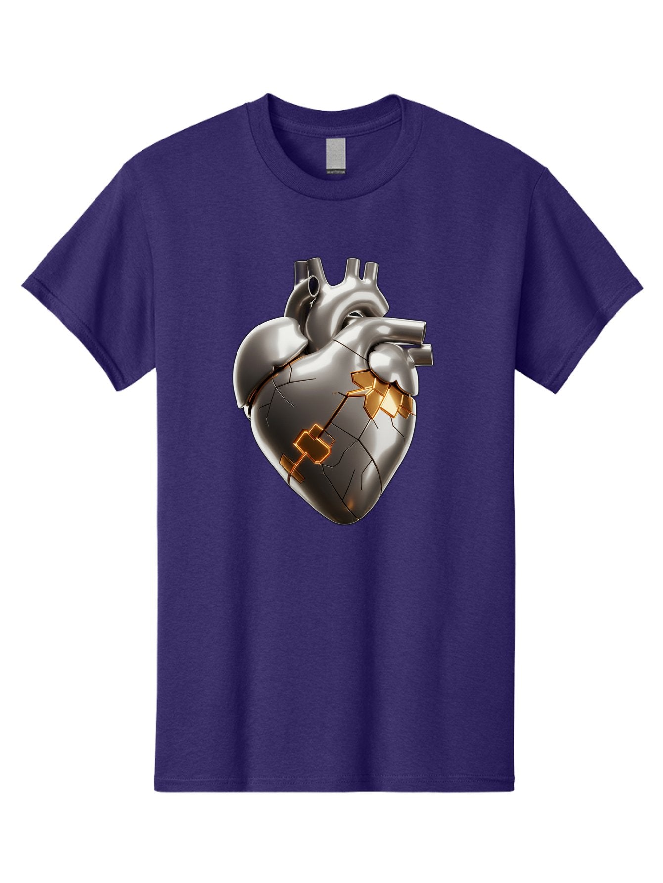 Broken-Metal-Heart Men'S Graphic Tee, 100% Cotton, Comfortable Casual Summer Wear, Machine Washable, Broken Heart, Metal Heart, Kintsugi Repair, Cracked Heart, Healing Process, Heart Repair, Metal Cracks, Golden Seams, Damaged Heart, Bae011