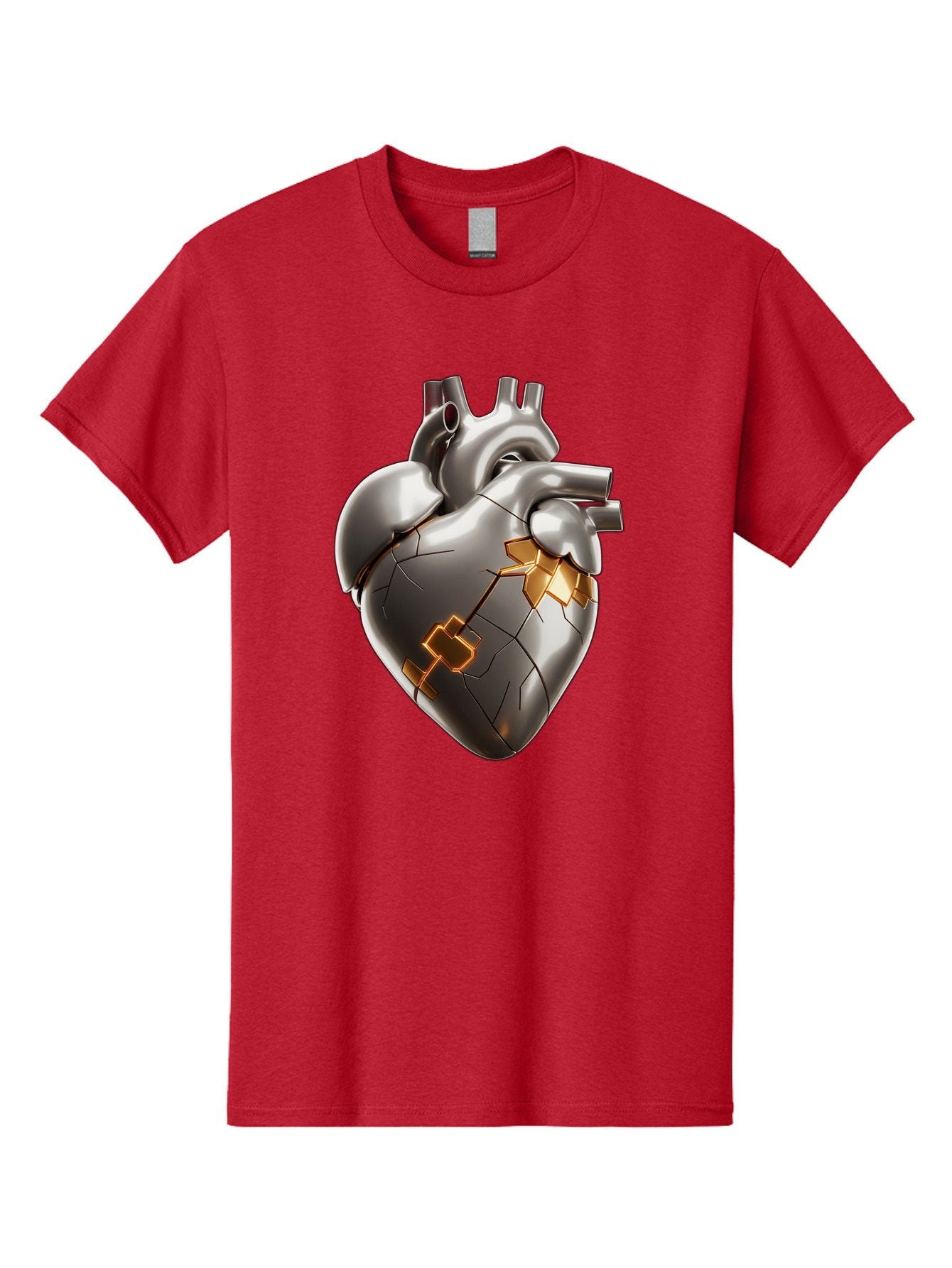 Broken-Metal-Heart Men'S Graphic Tee, 100% Cotton, Comfortable Casual Summer Wear, Machine Washable, Broken Heart, Metal Heart, Kintsugi Repair, Cracked Heart, Healing Process, Heart Repair, Metal Cracks, Golden Seams, Damaged Heart, Bae011 13