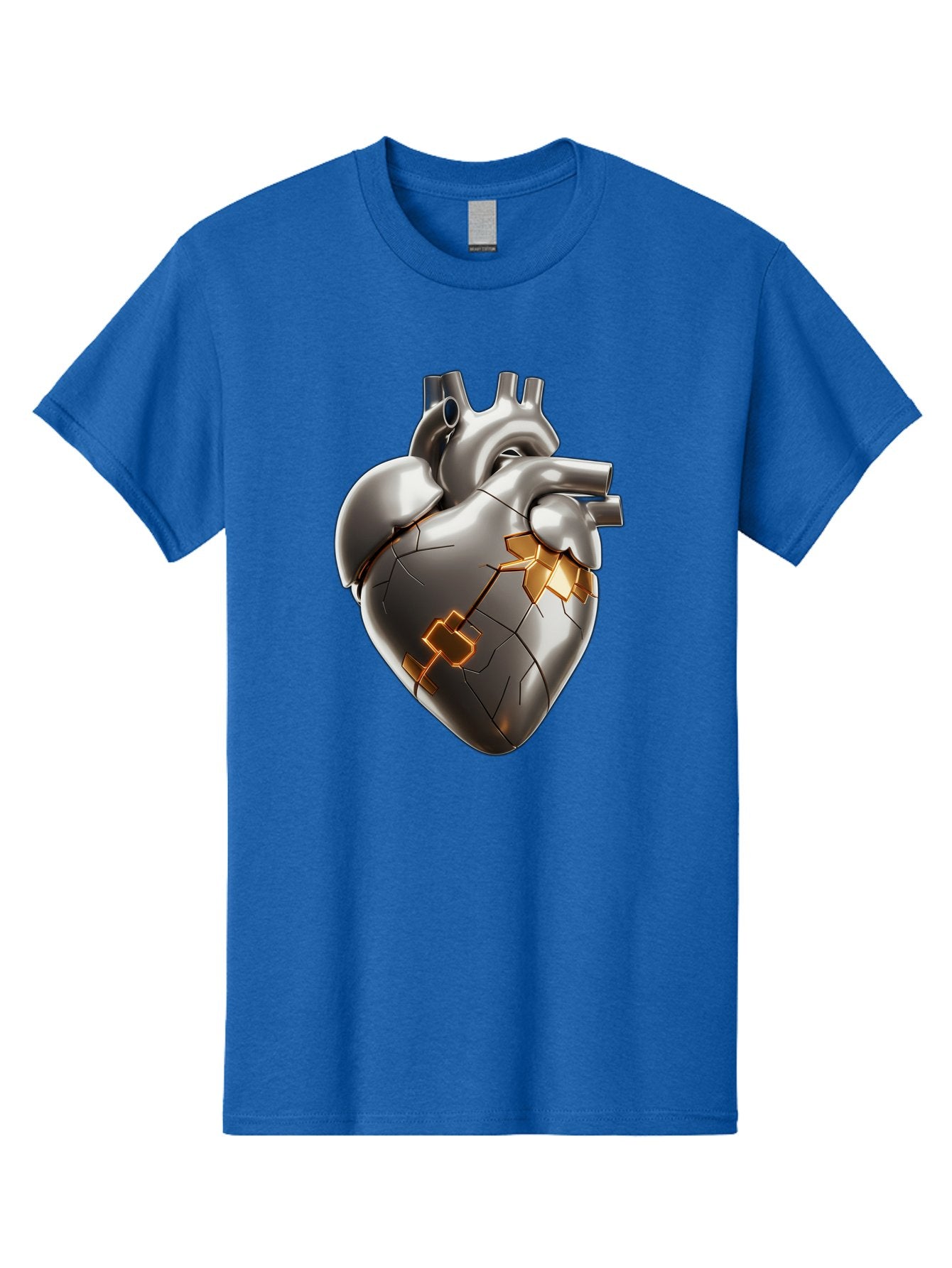 Broken-Metal-Heart Men'S Graphic Tee, 100% Cotton, Comfortable Casual Summer Wear, Machine Washable, Broken Heart, Metal Heart, Kintsugi Repair, Cracked Heart, Healing Process, Heart Repair, Metal Cracks, Golden Seams, Damaged Heart, Bae011 15