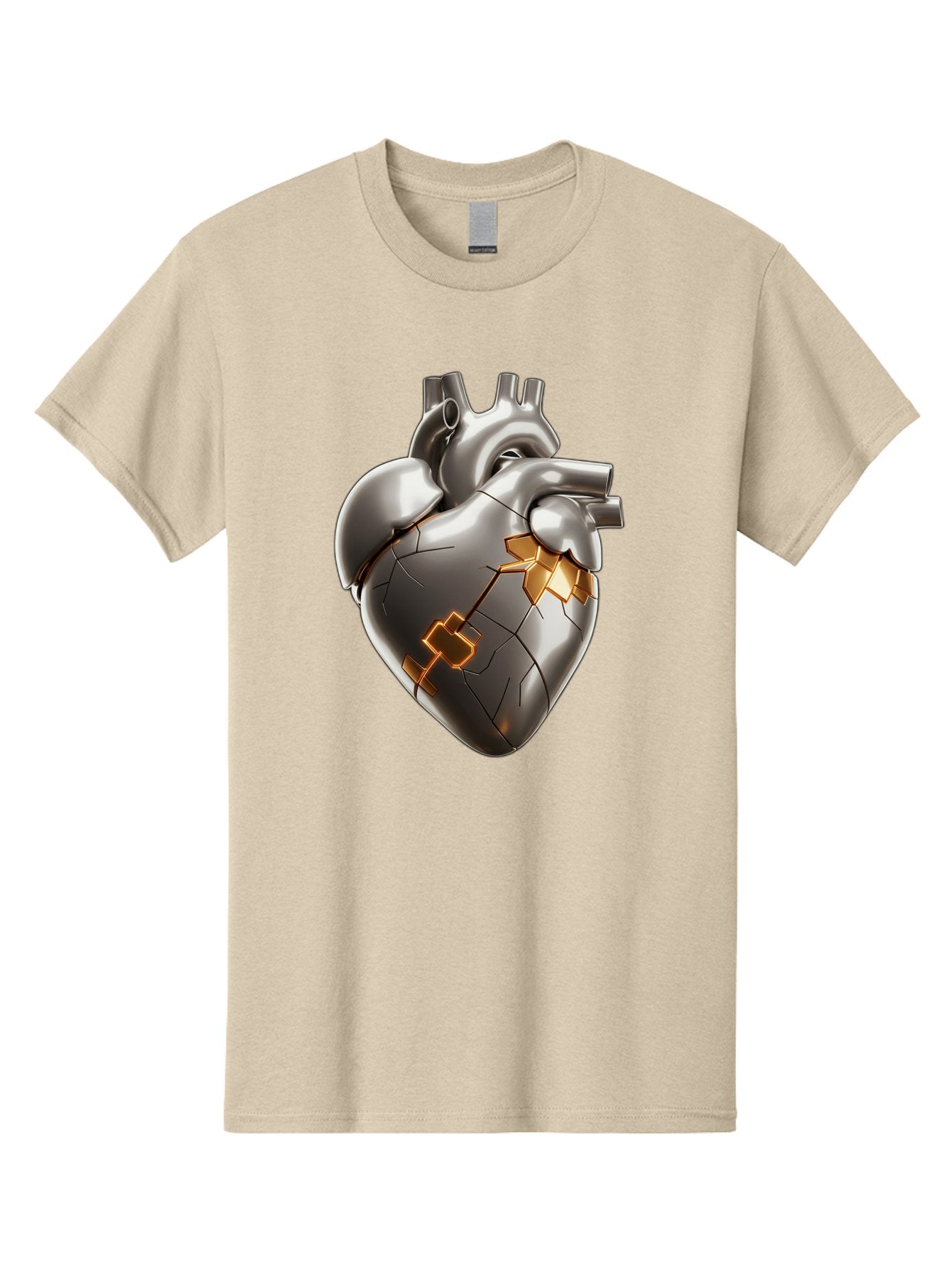 Broken-Metal-Heart Men'S Graphic Tee, 100% Cotton, Comfortable Casual Summer Wear, Machine Washable, Broken Heart, Metal Heart, Kintsugi Repair, Cracked Heart, Healing Process, Heart Repair, Metal Cracks, Golden Seams, Damaged Heart, Bae011 9