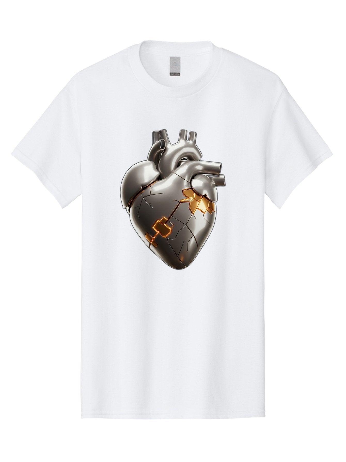 Broken-Metal-Heart Men'S Graphic Tee, 100% Cotton, Comfortable Casual Summer Wear, Machine Washable, Broken Heart, Metal Heart, Kintsugi Repair, Cracked Heart, Healing Process, Heart Repair, Metal Cracks, Golden Seams, Damaged Heart, Bae011 14
