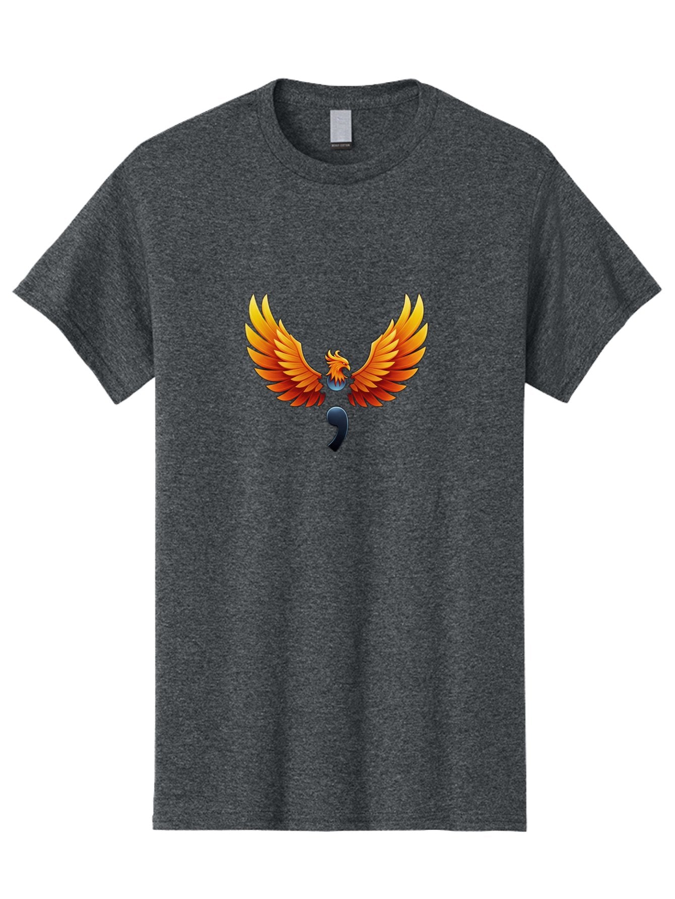 Comma-Semicolon-Phoenix Men'S Graphic Tee, 100% Cotton, Comfortable Casual Summer Wear, Machine Washable, Phoenix Rising, Fiery Bird, Orange Wings, Comma Symbol, Creative Artwork, Mythical Creature, Symbolic Representation, Vibrant Graphics, Bae012 6