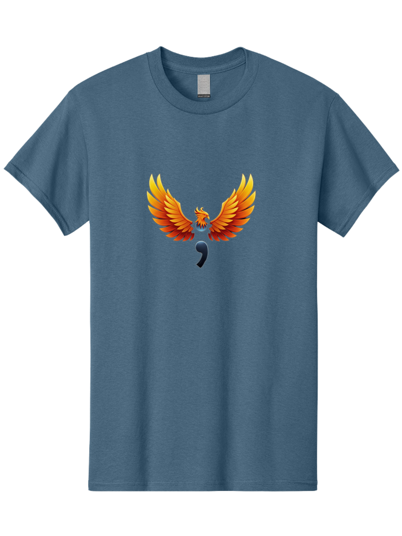 Comma-Semicolon-Phoenix Men'S Graphic Tee, 100% Cotton, Comfortable Casual Summer Wear, Machine Washable, Phoenix Rising, Fiery Bird, Orange Wings, Comma Symbol, Creative Artwork, Mythical Creature, Symbolic Representation, Vibrant Graphics, Bae012