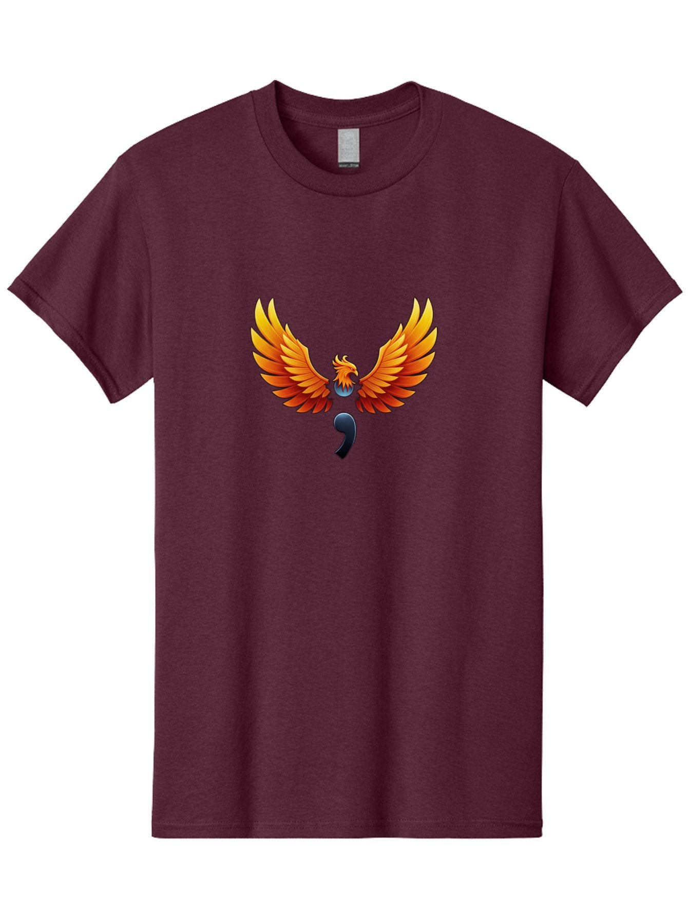 Comma-Semicolon-Phoenix Men'S Graphic Tee, 100% Cotton, Comfortable Casual Summer Wear, Machine Washable, Phoenix Rising, Fiery Bird, Orange Wings, Comma Symbol, Creative Artwork, Mythical Creature, Symbolic Representation, Vibrant Graphics, Bae012 10