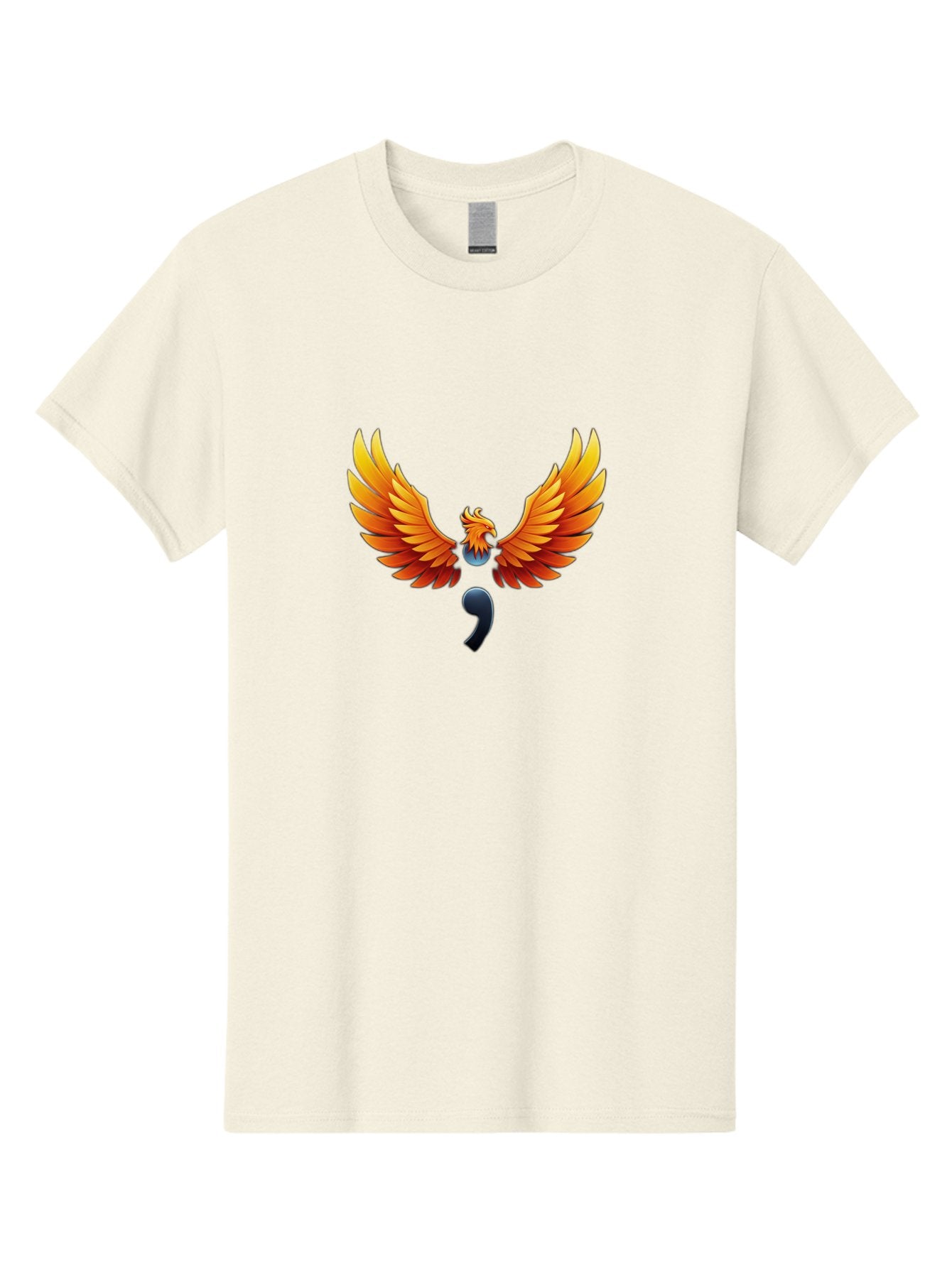 Comma-Semicolon-Phoenix Men'S Graphic Tee, 100% Cotton, Comfortable Casual Summer Wear, Machine Washable, Phoenix Rising, Fiery Bird, Orange Wings, Comma Symbol, Creative Artwork, Mythical Creature, Symbolic Representation, Vibrant Graphics, Bae012 3