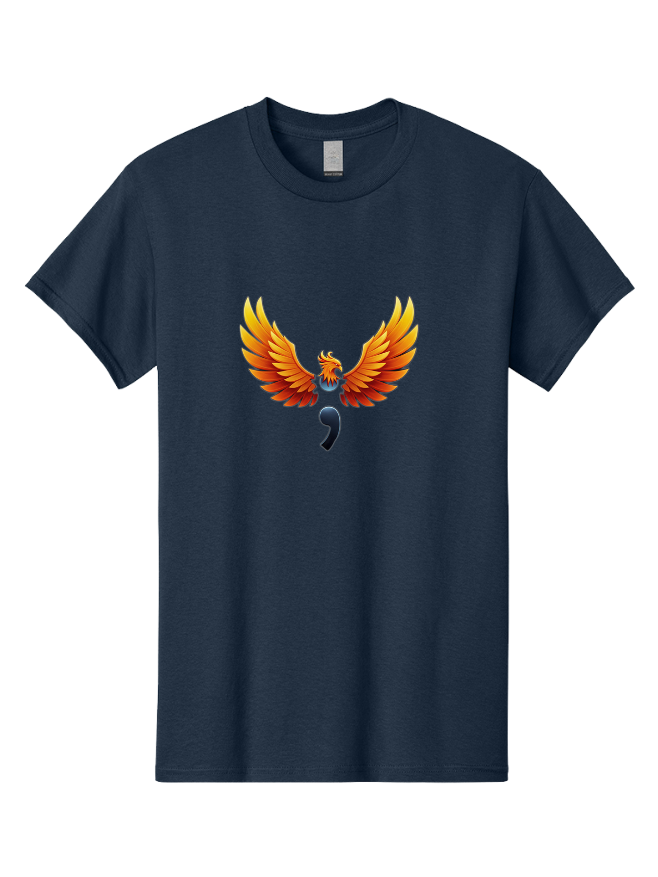 Comma-Semicolon-Phoenix Men'S Graphic Tee, 100% Cotton, Comfortable Casual Summer Wear, Machine Washable, Phoenix Rising, Fiery Bird, Orange Wings, Comma Symbol, Creative Artwork, Mythical Creature, Symbolic Representation, Vibrant Graphics, Bae012 4