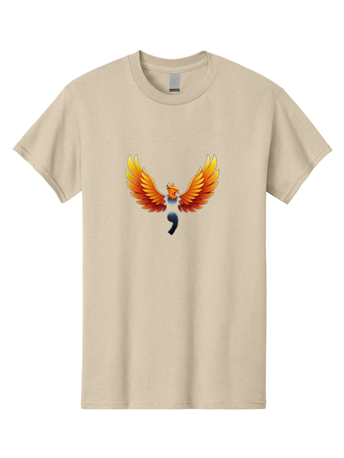 Comma-Semicolon-Phoenix Men'S Graphic Tee, 100% Cotton, Comfortable Casual Summer Wear, Machine Washable, Phoenix Rising, Fiery Bird, Orange Wings, Comma Symbol, Creative Artwork, Mythical Creature, Symbolic Representation, Vibrant Graphics, Bae012 3