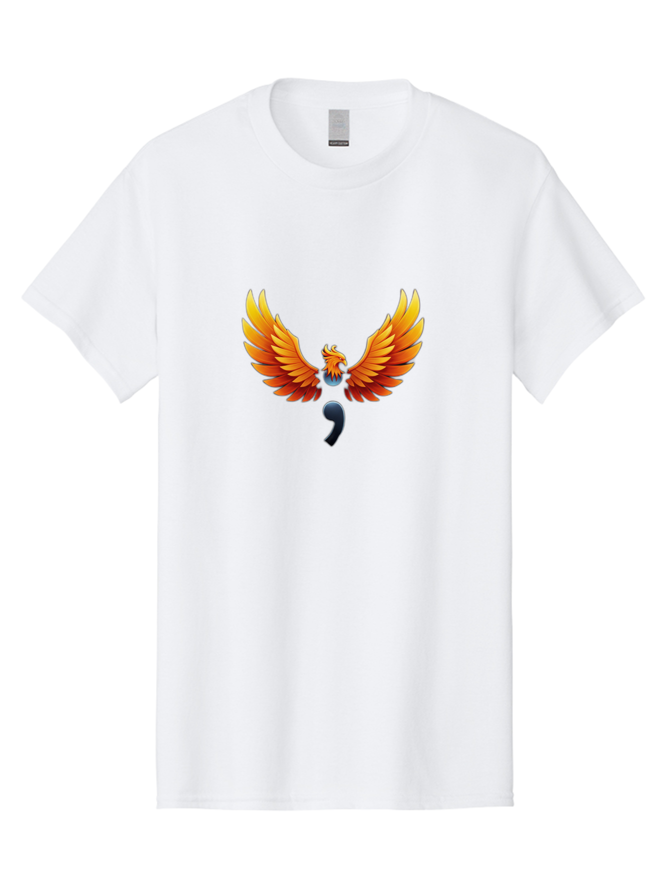Comma-Semicolon-Phoenix Men'S Graphic Tee, 100% Cotton, Comfortable Casual Summer Wear, Machine Washable, Phoenix Rising, Fiery Bird, Orange Wings, Comma Symbol, Creative Artwork, Mythical Creature, Symbolic Representation, Vibrant Graphics, Bae012