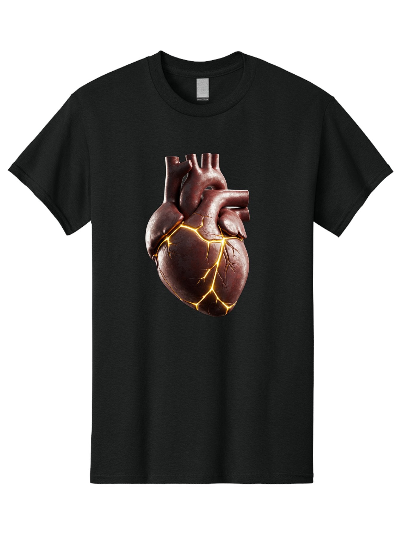 Cracked-Heart-1 Men'S Graphic Tee, 100% Cotton, Comfortable Casual Summer Wear, Machine Washable, Human Heart, Broken Heart, Cracked Heart, Emotional Pain, Heartbreak, Cracked Effect, Yellow Cracks, Heart Illustration, Cardiac Health Bae014 13