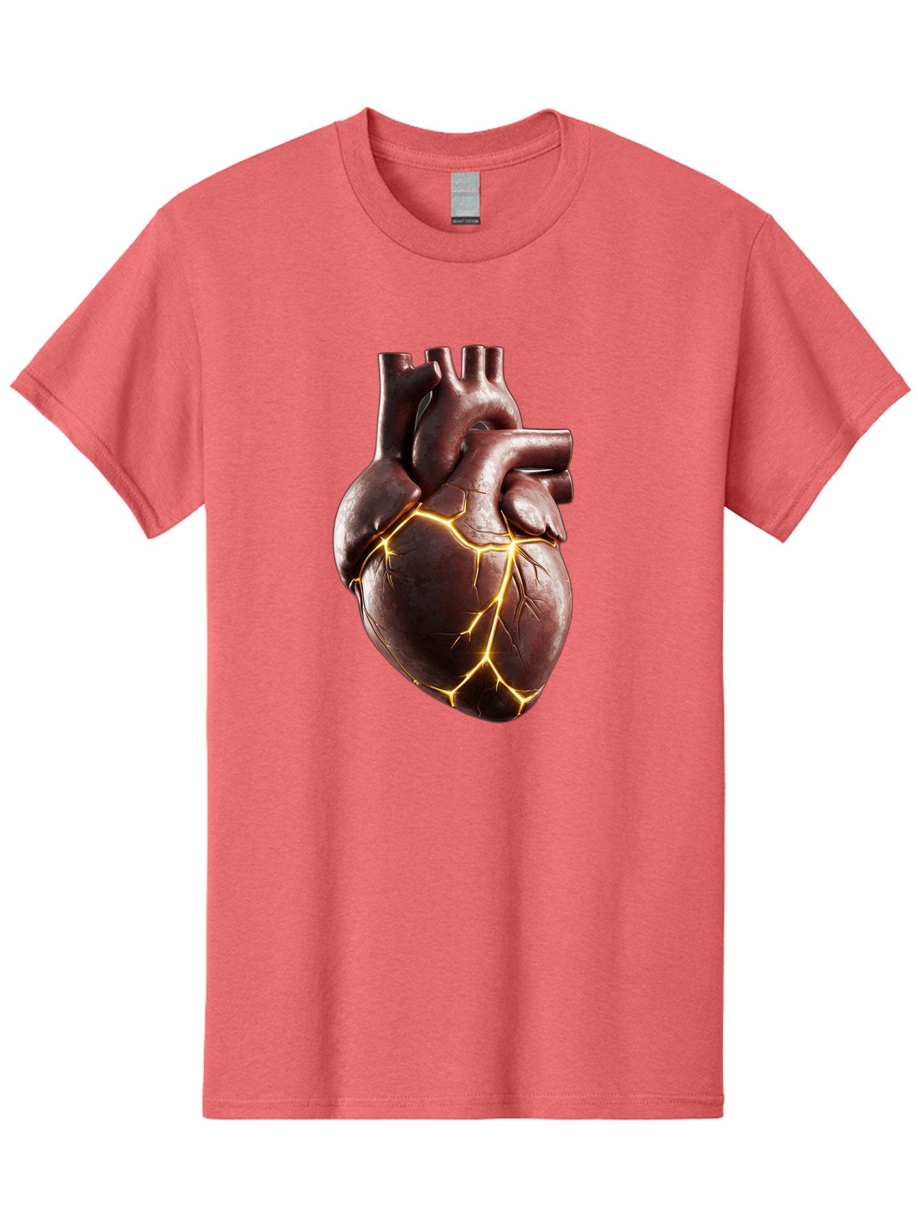 Cracked-Heart-1 Men'S Graphic Tee, 100% Cotton, Comfortable Casual Summer Wear, Machine Washable, Human Heart, Broken Heart, Cracked Heart, Emotional Pain, Heartbreak, Cracked Effect, Yellow Cracks, Heart Illustration, Cardiac Health Bae014 3