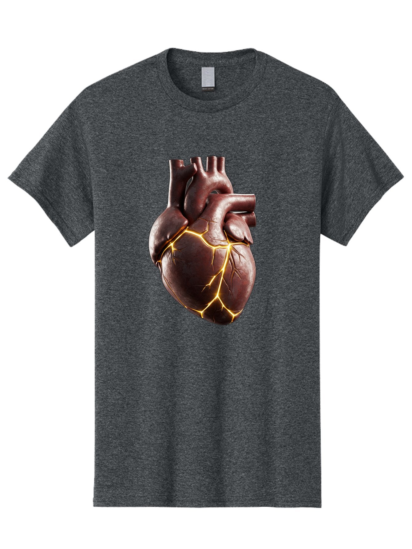 Cracked-Heart-1 Men'S Graphic Tee, 100% Cotton, Comfortable Casual Summer Wear, Machine Washable, Human Heart, Broken Heart, Cracked Heart, Emotional Pain, Heartbreak, Cracked Effect, Yellow Cracks, Heart Illustration, Cardiac Health Bae014