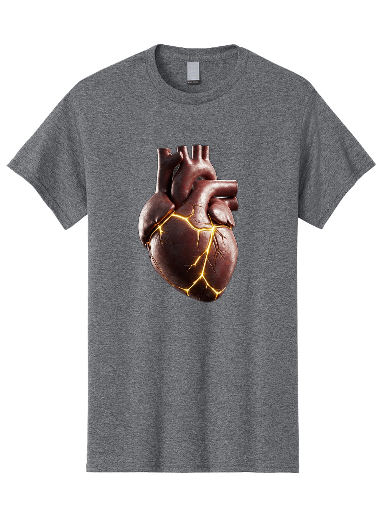 Cracked-Heart-1 Men'S Graphic Tee, 100% Cotton, Comfortable Casual Summer Wear, Machine Washable, Human Heart, Broken Heart, Cracked Heart, Emotional Pain, Heartbreak, Cracked Effect, Yellow Cracks, Heart Illustration, Cardiac Health Bae014 14