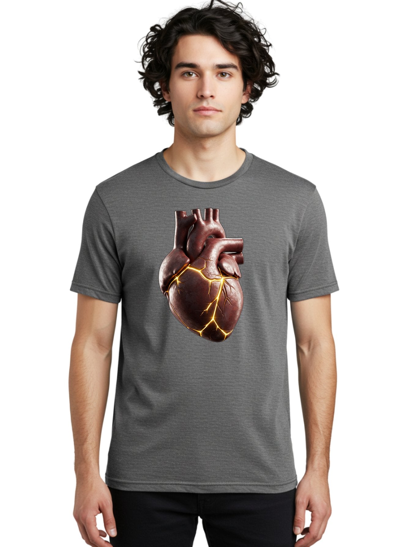 Cracked-Heart-1 Men'S Graphic Tee, 100% Cotton, Comfortable Casual Summer Wear, Machine Washable, Human Heart, Broken Heart, Cracked Heart, Emotional Pain, Heartbreak, Cracked Effect, Yellow Cracks, Heart Illustration, Cardiac Health Bae014 29