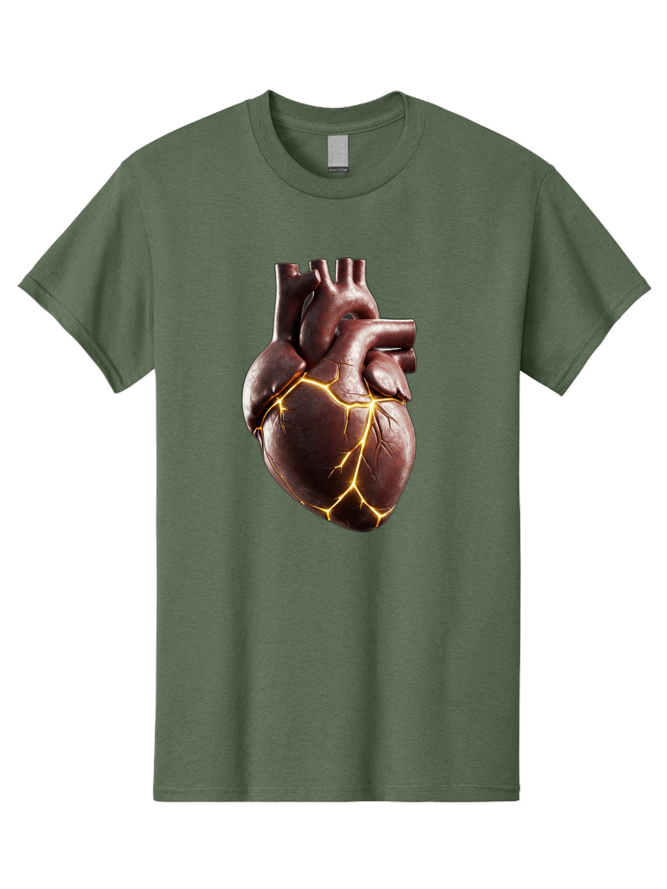 Cracked-Heart-1 Men'S Graphic Tee, 100% Cotton, Comfortable Casual Summer Wear, Machine Washable, Human Heart, Broken Heart, Cracked Heart, Emotional Pain, Heartbreak, Cracked Effect, Yellow Cracks, Heart Illustration, Cardiac Health Bae014 7