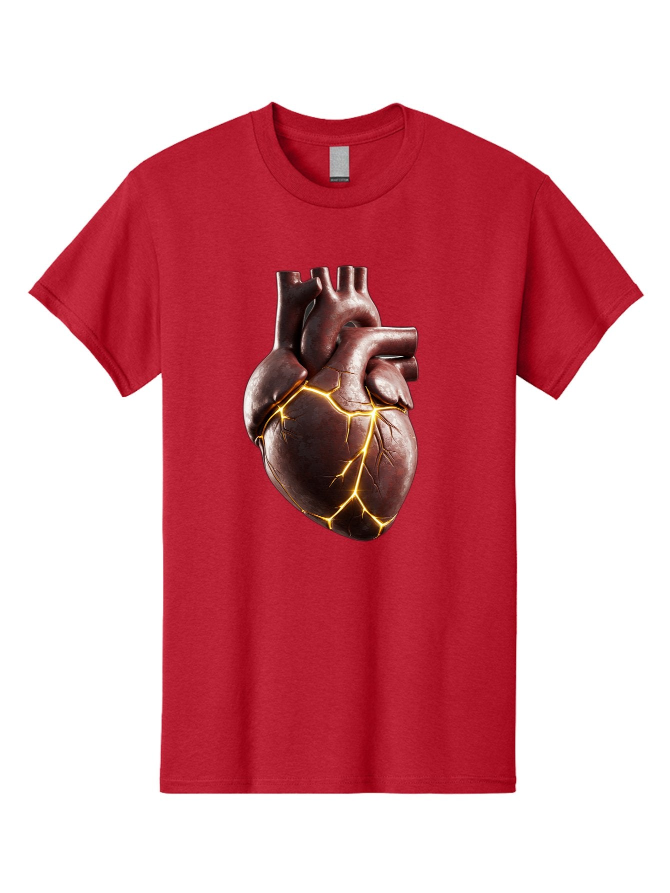 Cracked-Heart-1 Men'S Graphic Tee, 100% Cotton, Comfortable Casual Summer Wear, Machine Washable, Human Heart, Broken Heart, Cracked Heart, Emotional Pain, Heartbreak, Cracked Effect, Yellow Cracks, Heart Illustration, Cardiac Health Bae014 9