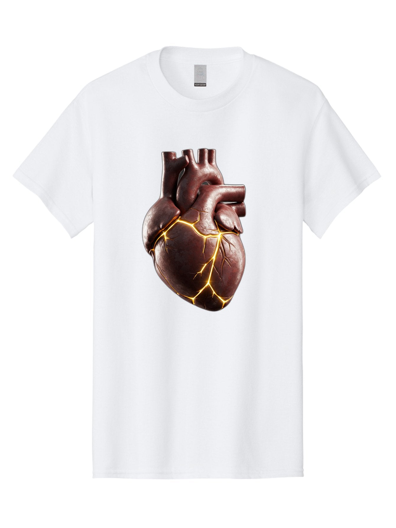 Cracked-Heart-1 Men'S Graphic Tee, 100% Cotton, Comfortable Casual Summer Wear, Machine Washable, Human Heart, Broken Heart, Cracked Heart, Emotional Pain, Heartbreak, Cracked Effect, Yellow Cracks, Heart Illustration, Cardiac Health Bae014
