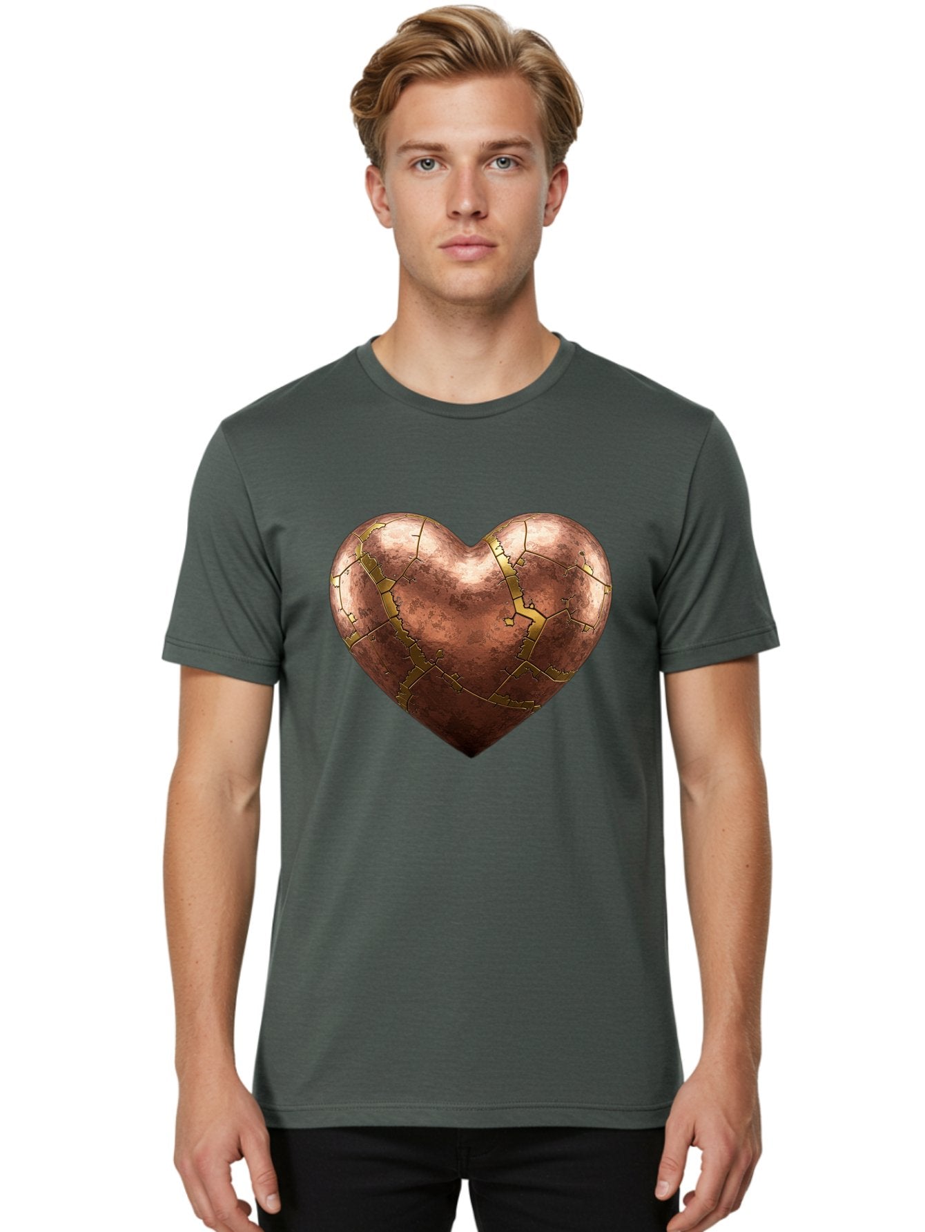 Cracked-Heart-2 Men'S Graphic Tee, 100% Cotton, Comfortable Casual Summer Wear, Machine Washable, Kintsugi Heart, Broken Heart, Cracked Heart, Heart Symbol, Repair, Restoration, Love, Heartbreak, Symbolism, Metaphor, Art, Gold, Broken Pieces Bae015 29