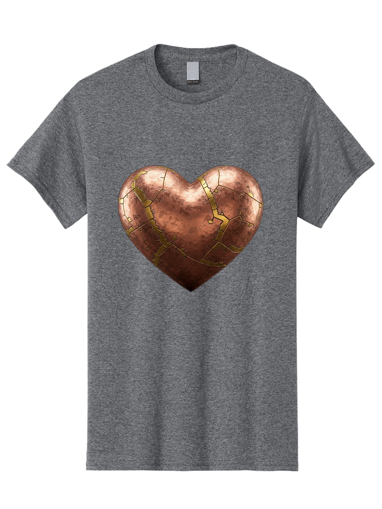 Cracked-Heart-2 Men'S Graphic Tee, 100% Cotton, Comfortable Casual Summer Wear, Machine Washable, Kintsugi Heart, Broken Heart, Cracked Heart, Heart Symbol, Repair, Restoration, Love, Heartbreak, Symbolism, Metaphor, Art, Gold, Broken Pieces Bae015