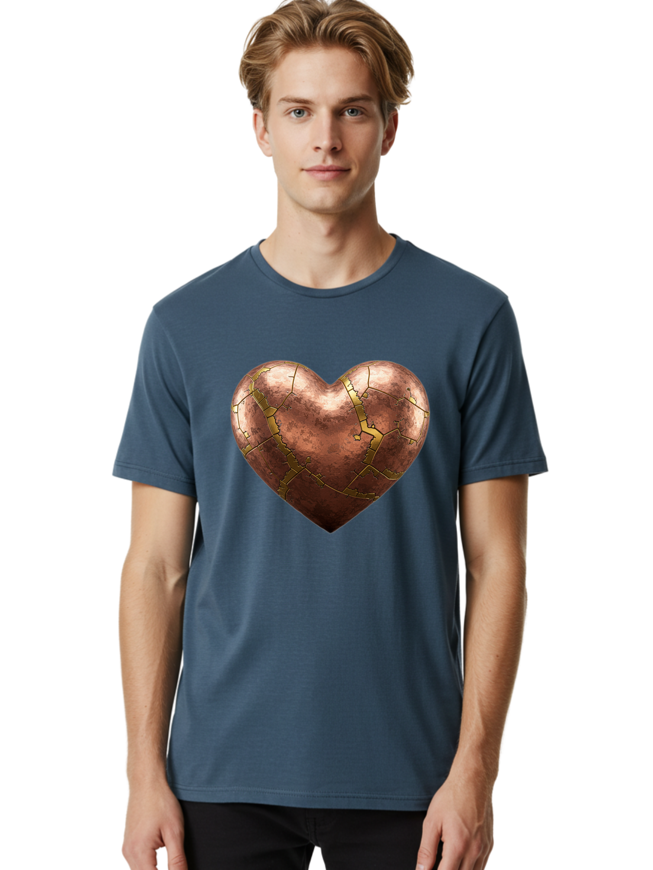 Cracked-Heart-2 Men'S Graphic Tee, 100% Cotton, Comfortable Casual Summer Wear, Machine Washable, Kintsugi Heart, Broken Heart, Cracked Heart, Heart Symbol, Repair, Restoration, Love, Heartbreak, Symbolism, Metaphor, Art, Gold, Broken Pieces Bae015 16