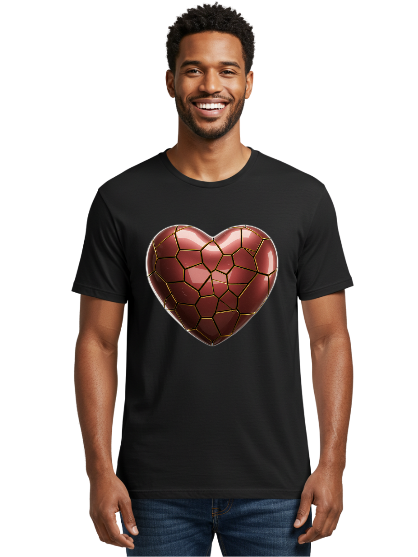 Cracked-Heart Men'S Graphic Tee, 100% Cotton, Comfortable Casual Summer Wear, Machine Washable, Mosaic Heart, Red Heart, Geometric Pattern, Cracked Heart, Love Symbol, Broken Heart, Heart Art, Valentines Day, Mosaic Art, Red Mosaic, Bae016 17