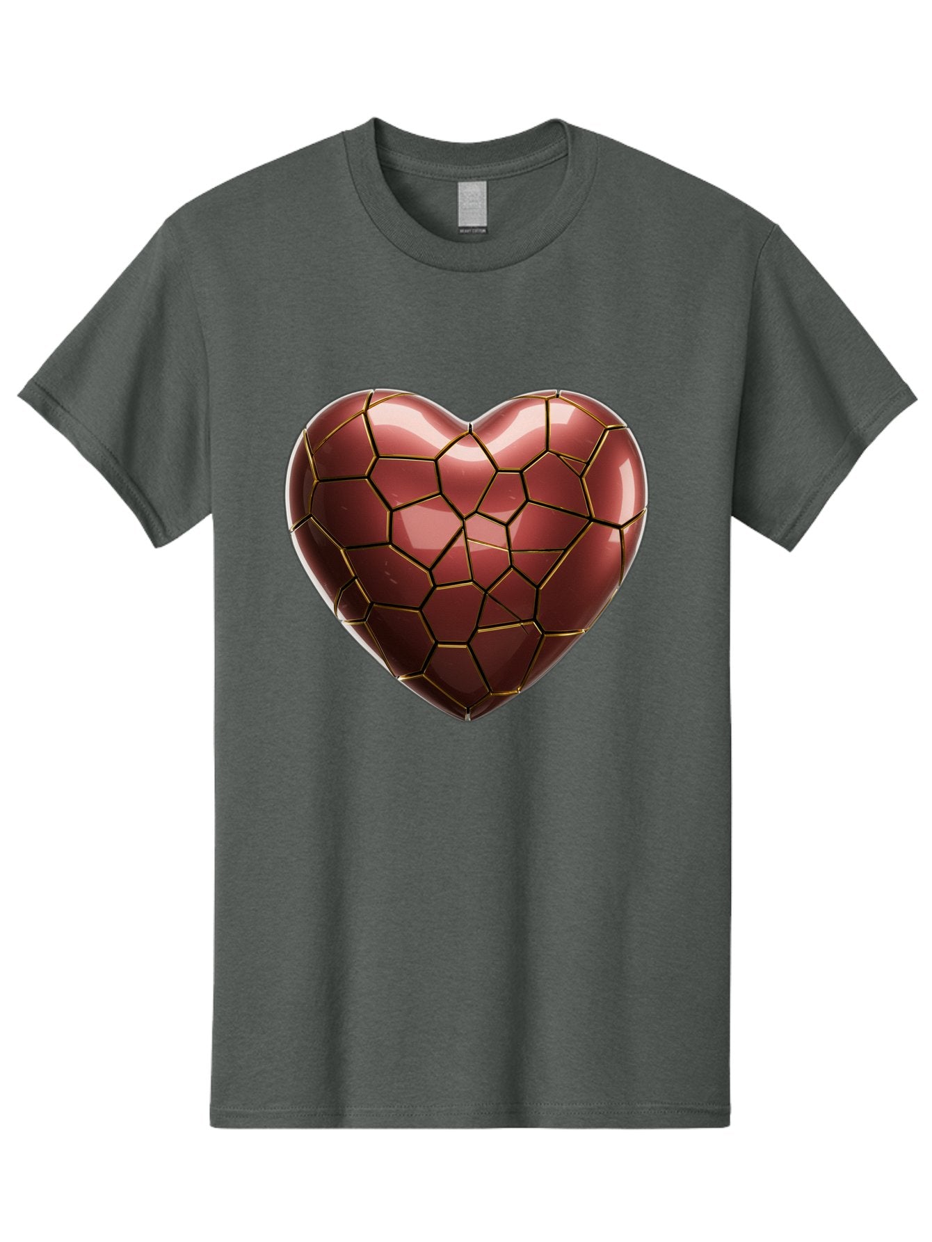 Cracked-Heart Men'S Graphic Tee, 100% Cotton, Comfortable Casual Summer Wear, Machine Washable, Mosaic Heart, Red Heart, Geometric Pattern, Cracked Heart, Love Symbol, Broken Heart, Heart Art, Valentines Day, Mosaic Art, Red Mosaic, Bae016
