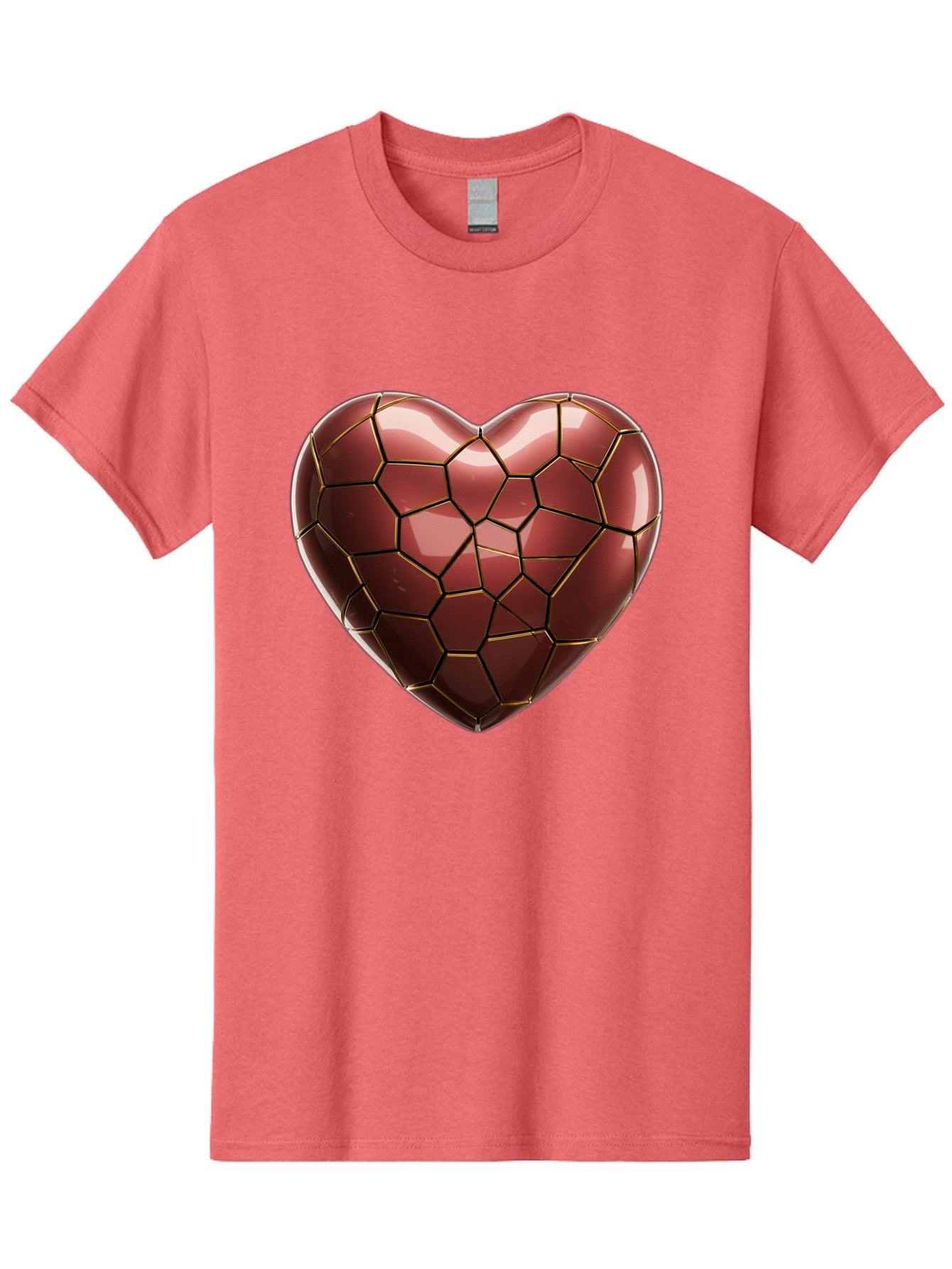 Cracked-Heart Men'S Graphic Tee, 100% Cotton, Comfortable Casual Summer Wear, Machine Washable, Mosaic Heart, Red Heart, Geometric Pattern, Cracked Heart, Love Symbol, Broken Heart, Heart Art, Valentines Day, Mosaic Art, Red Mosaic, Bae016 15