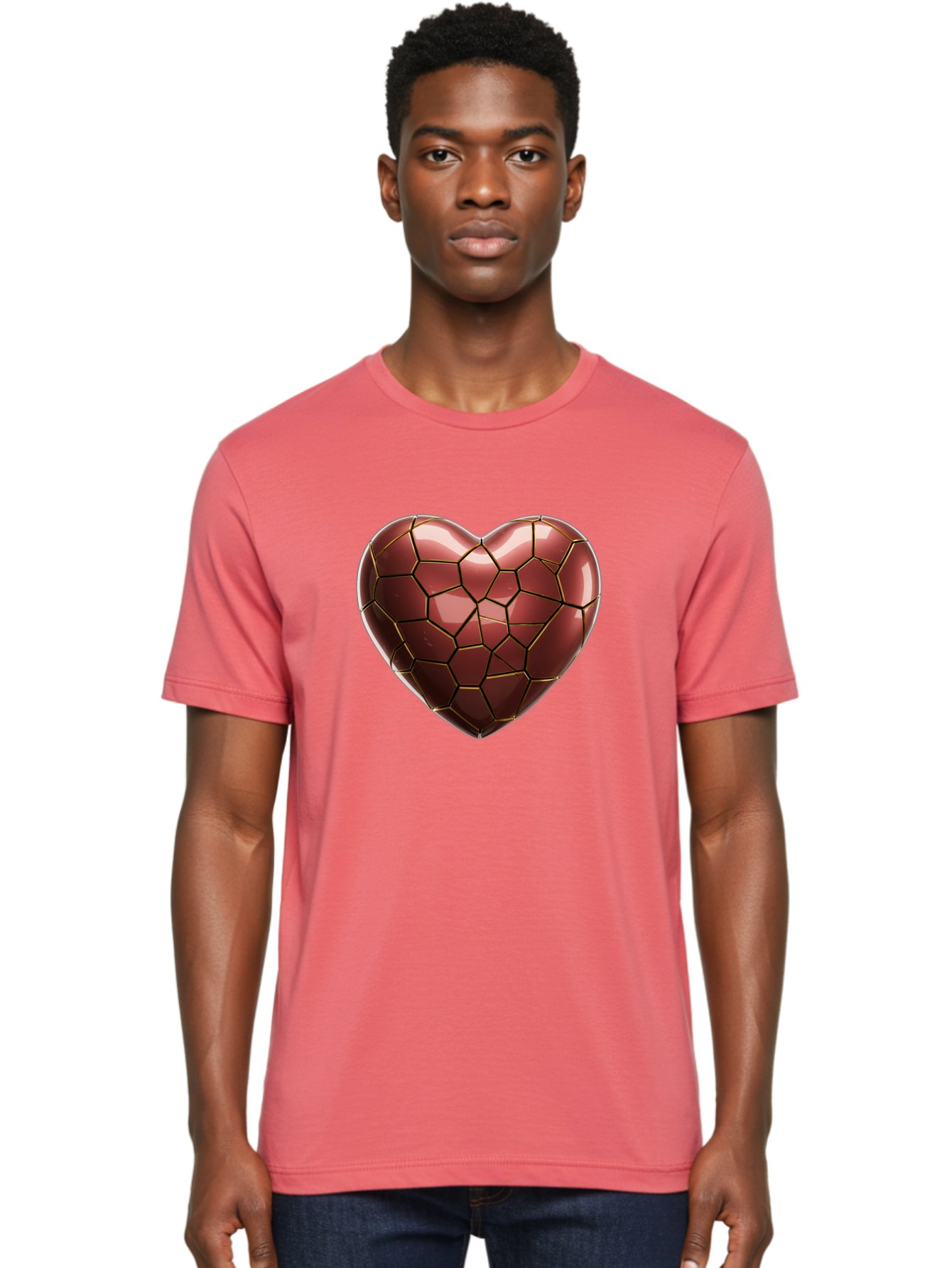 Cracked-Heart Men'S Graphic Tee, 100% Cotton, Comfortable Casual Summer Wear, Machine Washable, Mosaic Heart, Red Heart, Geometric Pattern, Cracked Heart, Love Symbol, Broken Heart, Heart Art, Valentines Day, Mosaic Art, Red Mosaic, Bae016 16