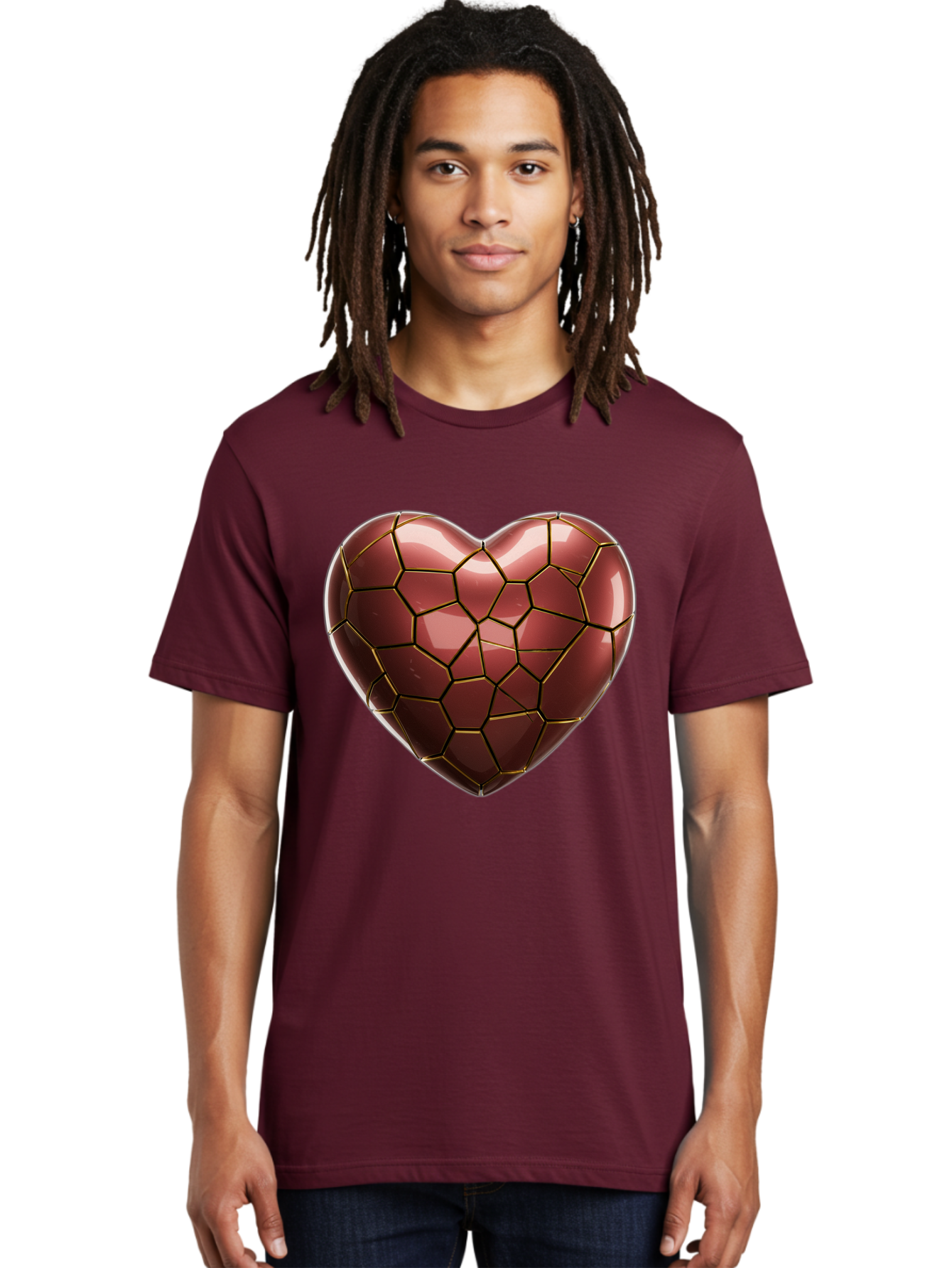 Cracked-Heart Men'S Graphic Tee, 100% Cotton, Comfortable Casual Summer Wear, Machine Washable, Mosaic Heart, Red Heart, Geometric Pattern, Cracked Heart, Love Symbol, Broken Heart, Heart Art, Valentines Day, Mosaic Art, Red Mosaic, Bae016 29
