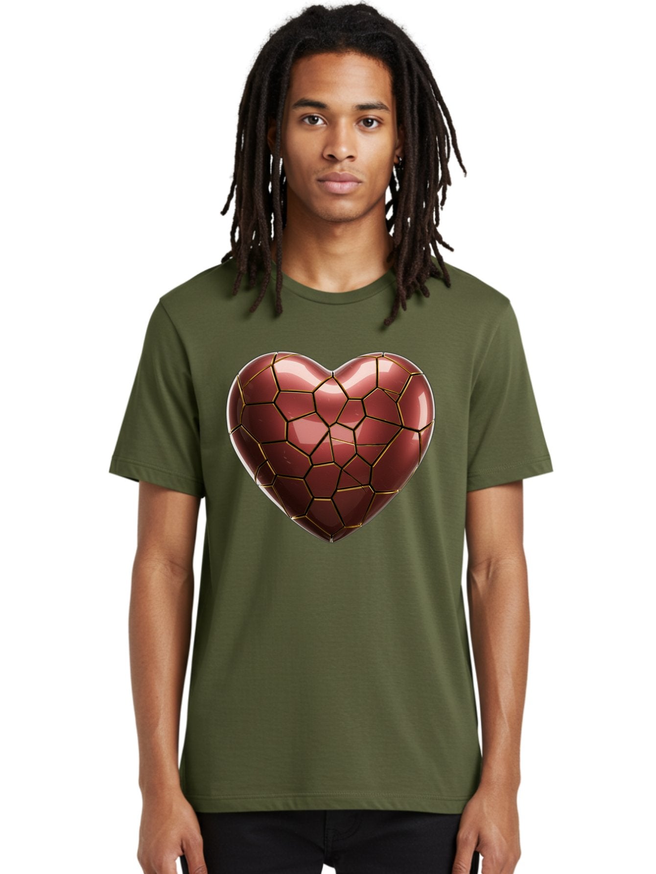 Cracked-Heart Men'S Graphic Tee, 100% Cotton, Comfortable Casual Summer Wear, Machine Washable, Mosaic Heart, Red Heart, Geometric Pattern, Cracked Heart, Love Symbol, Broken Heart, Heart Art, Valentines Day, Mosaic Art, Red Mosaic, Bae016 24