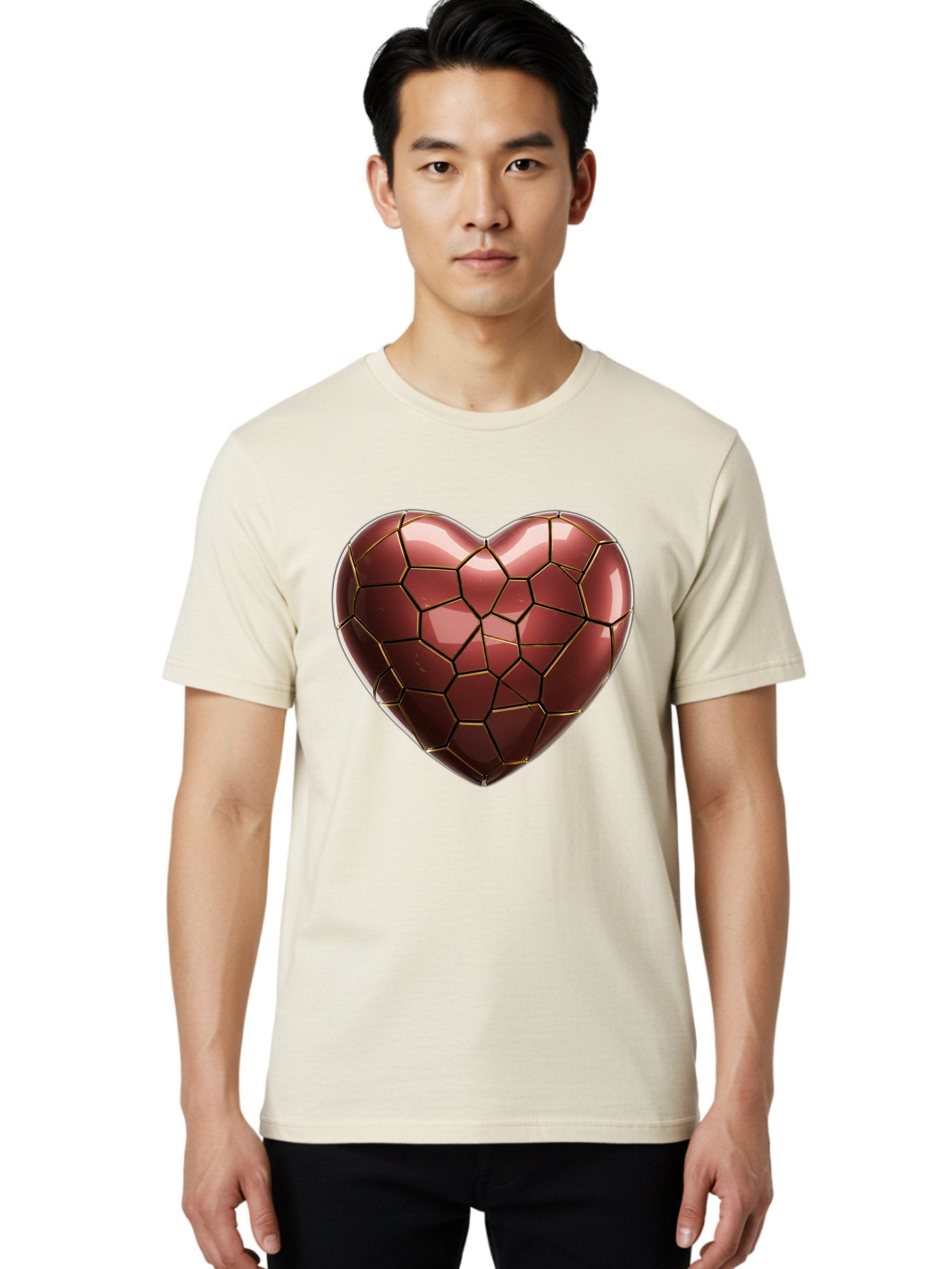 Cracked-Heart Men'S Graphic Tee, 100% Cotton, Comfortable Casual Summer Wear, Machine Washable, Mosaic Heart, Red Heart, Geometric Pattern, Cracked Heart, Love Symbol, Broken Heart, Heart Art, Valentines Day, Mosaic Art, Red Mosaic, Bae016 18