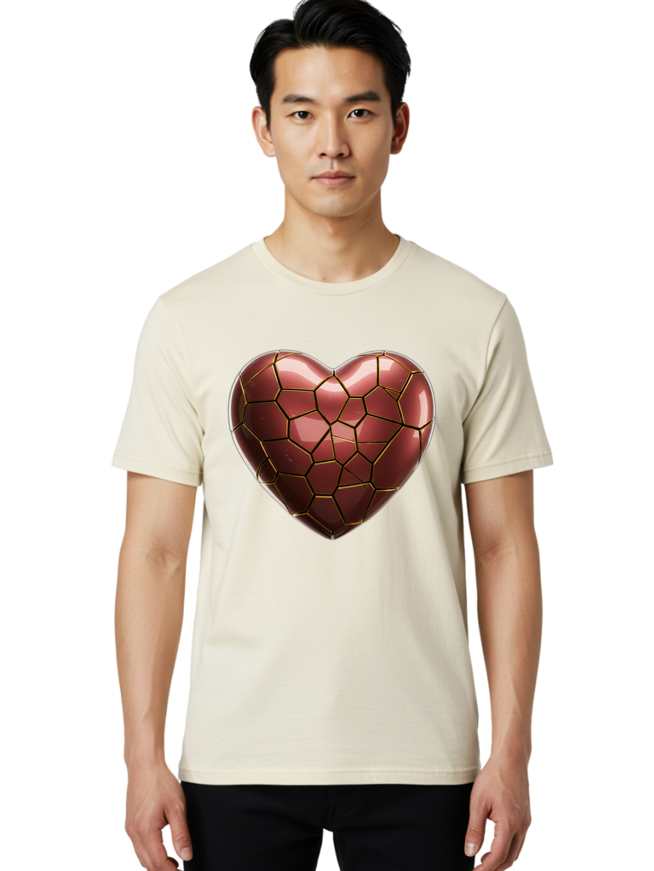 Cracked-Heart Men'S Graphic Tee, 100% Cotton, Comfortable Casual Summer Wear, Machine Washable, Mosaic Heart, Red Heart, Geometric Pattern, Cracked Heart, Love Symbol, Broken Heart, Heart Art, Valentines Day, Mosaic Art, Red Mosaic, Bae016 27