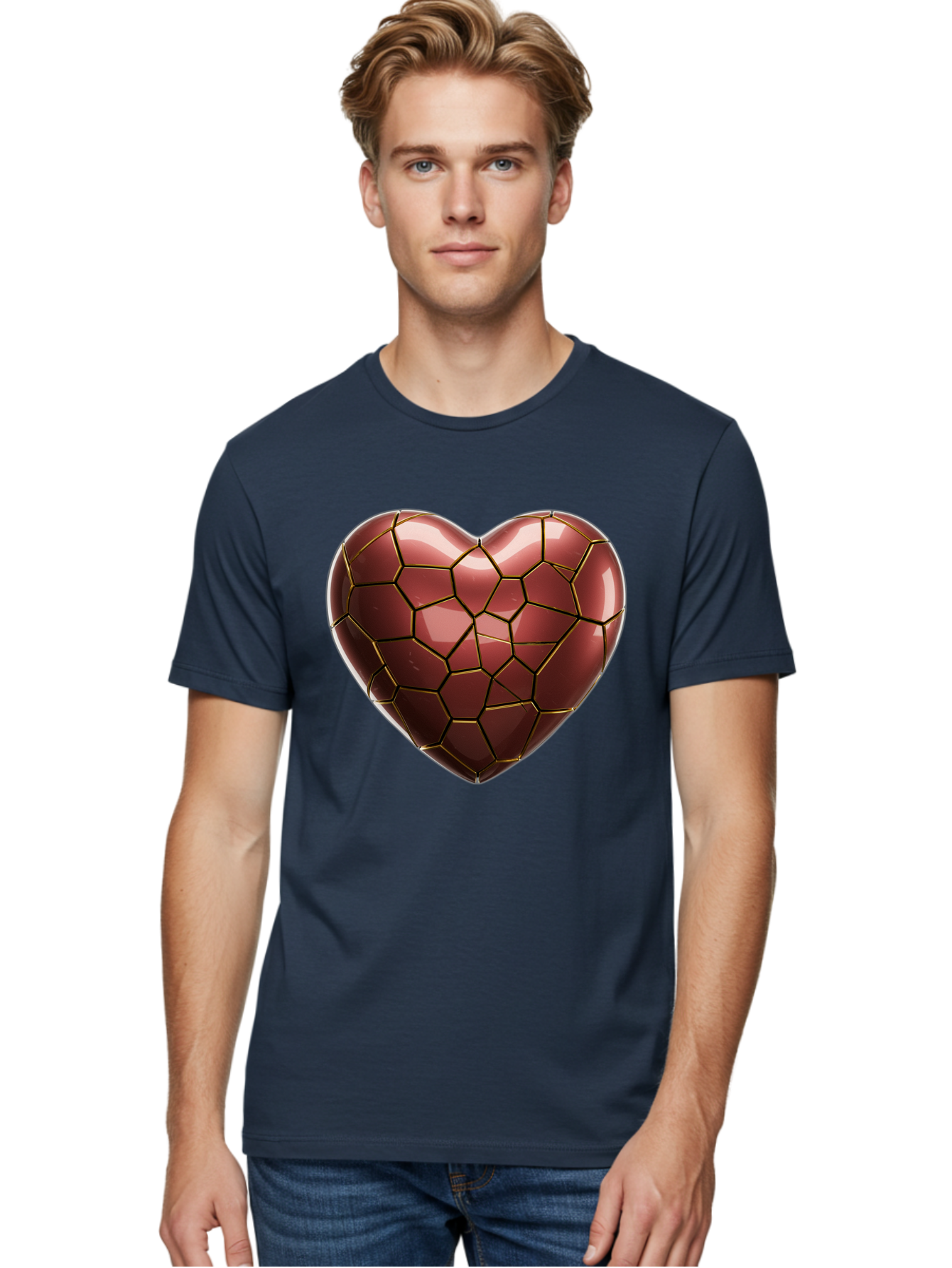 Cracked-Heart Men'S Graphic Tee, 100% Cotton, Comfortable Casual Summer Wear, Machine Washable, Mosaic Heart, Red Heart, Geometric Pattern, Cracked Heart, Love Symbol, Broken Heart, Heart Art, Valentines Day, Mosaic Art, Red Mosaic, Bae016 19