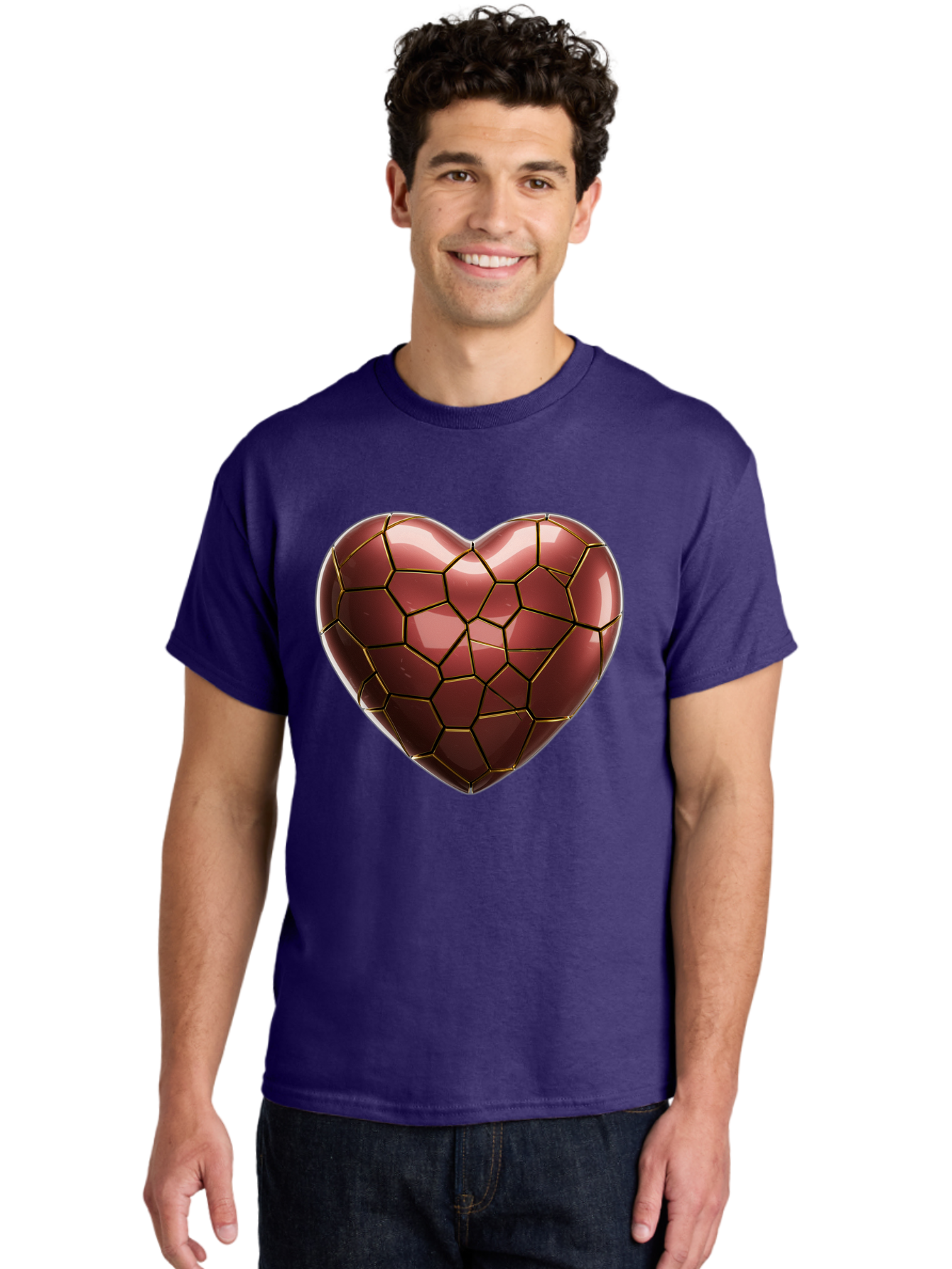 Cracked-Heart Men'S Graphic Tee, 100% Cotton, Comfortable Casual Summer Wear, Machine Washable, Mosaic Heart, Red Heart, Geometric Pattern, Cracked Heart, Love Symbol, Broken Heart, Heart Art, Valentines Day, Mosaic Art, Red Mosaic, Bae016 23