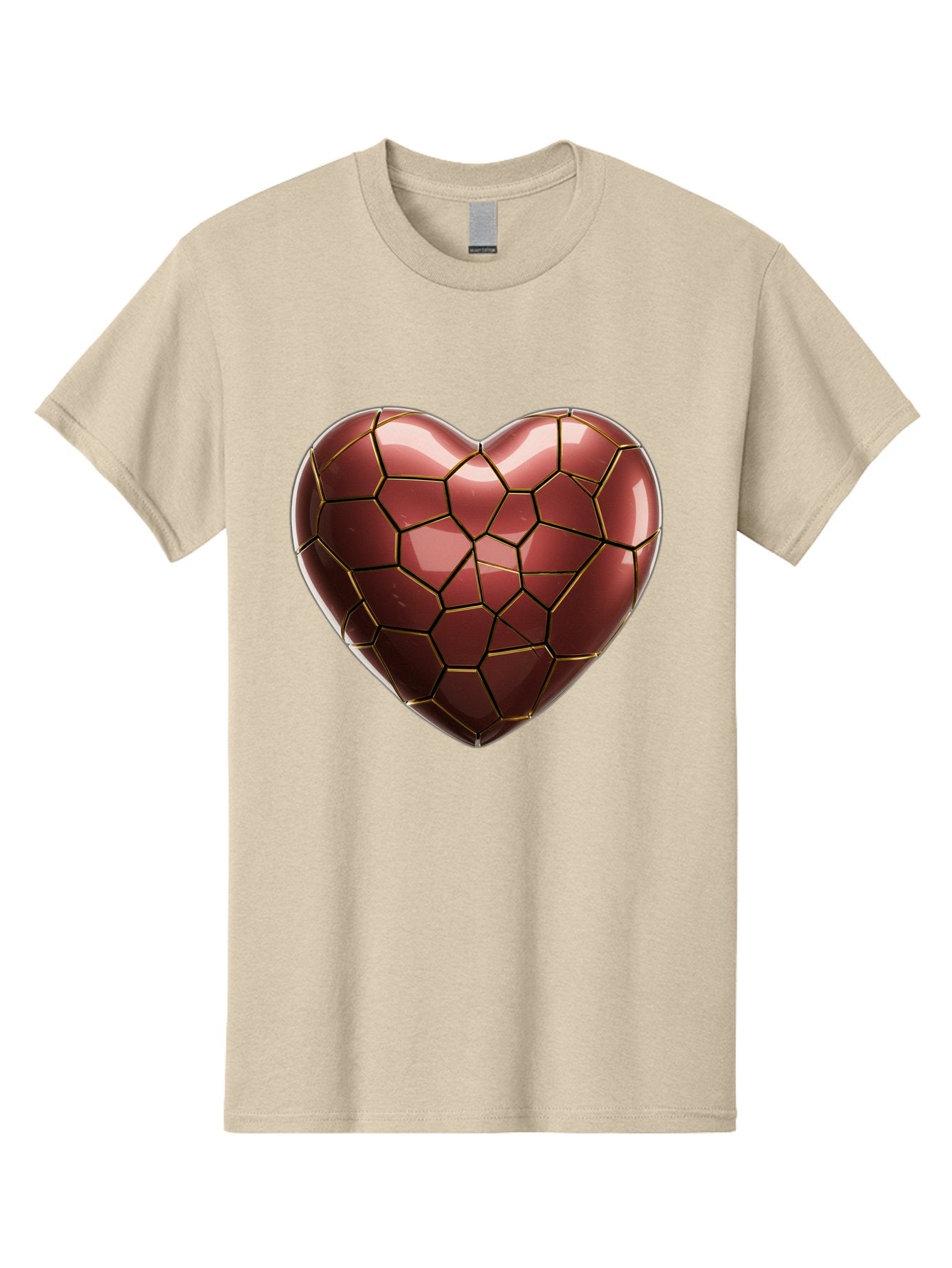 Cracked-Heart Men'S Graphic Tee, 100% Cotton, Comfortable Casual Summer Wear, Machine Washable, Mosaic Heart, Red Heart, Geometric Pattern, Cracked Heart, Love Symbol, Broken Heart, Heart Art, Valentines Day, Mosaic Art, Red Mosaic, Bae016