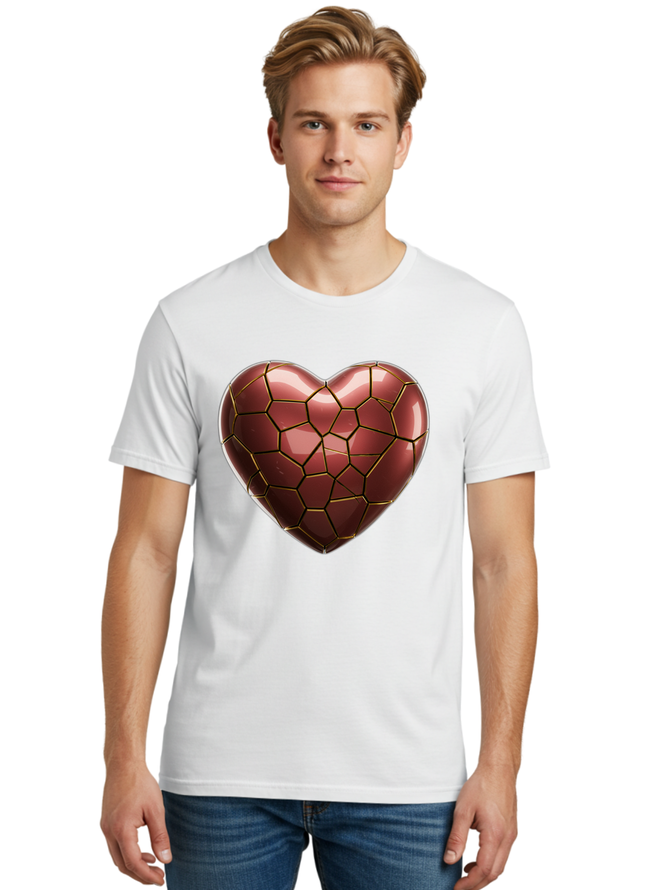 Cracked-Heart Men'S Graphic Tee, 100% Cotton, Comfortable Casual Summer Wear, Machine Washable, Mosaic Heart, Red Heart, Geometric Pattern, Cracked Heart, Love Symbol, Broken Heart, Heart Art, Valentines Day, Mosaic Art, Red Mosaic, Bae016 18