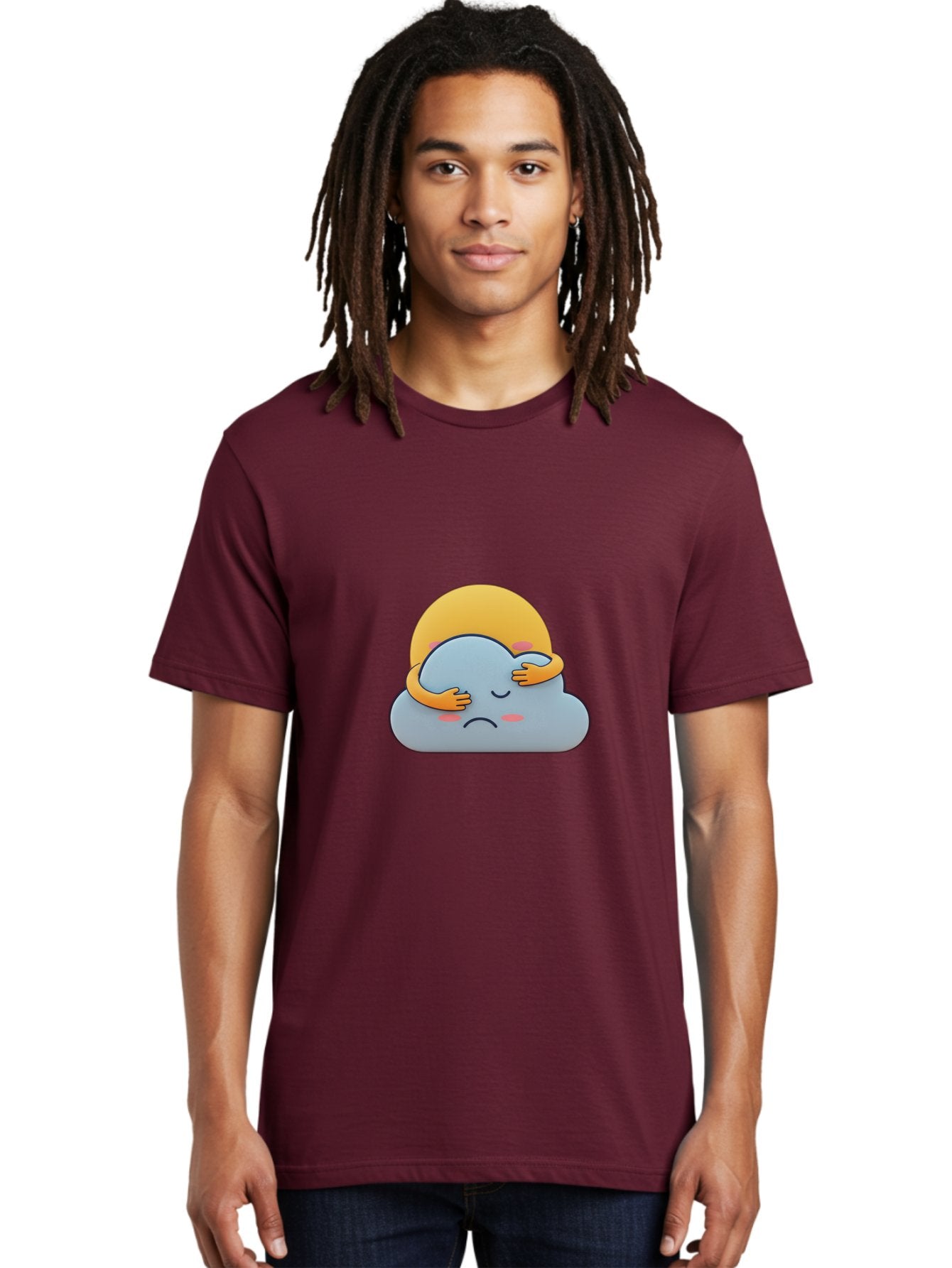Crying-Cloud Men'S Graphic Tee, 100% Cotton, Comfortable Casual Summer Wear, Machine Washable, Sad Cloud, Unhappy Weather, Emotional Weather, Humanized Cloud, Kawaii Art, Cartoon Character, Weather Emoticon, Adorable Illustration, Cute Design Bae017 29