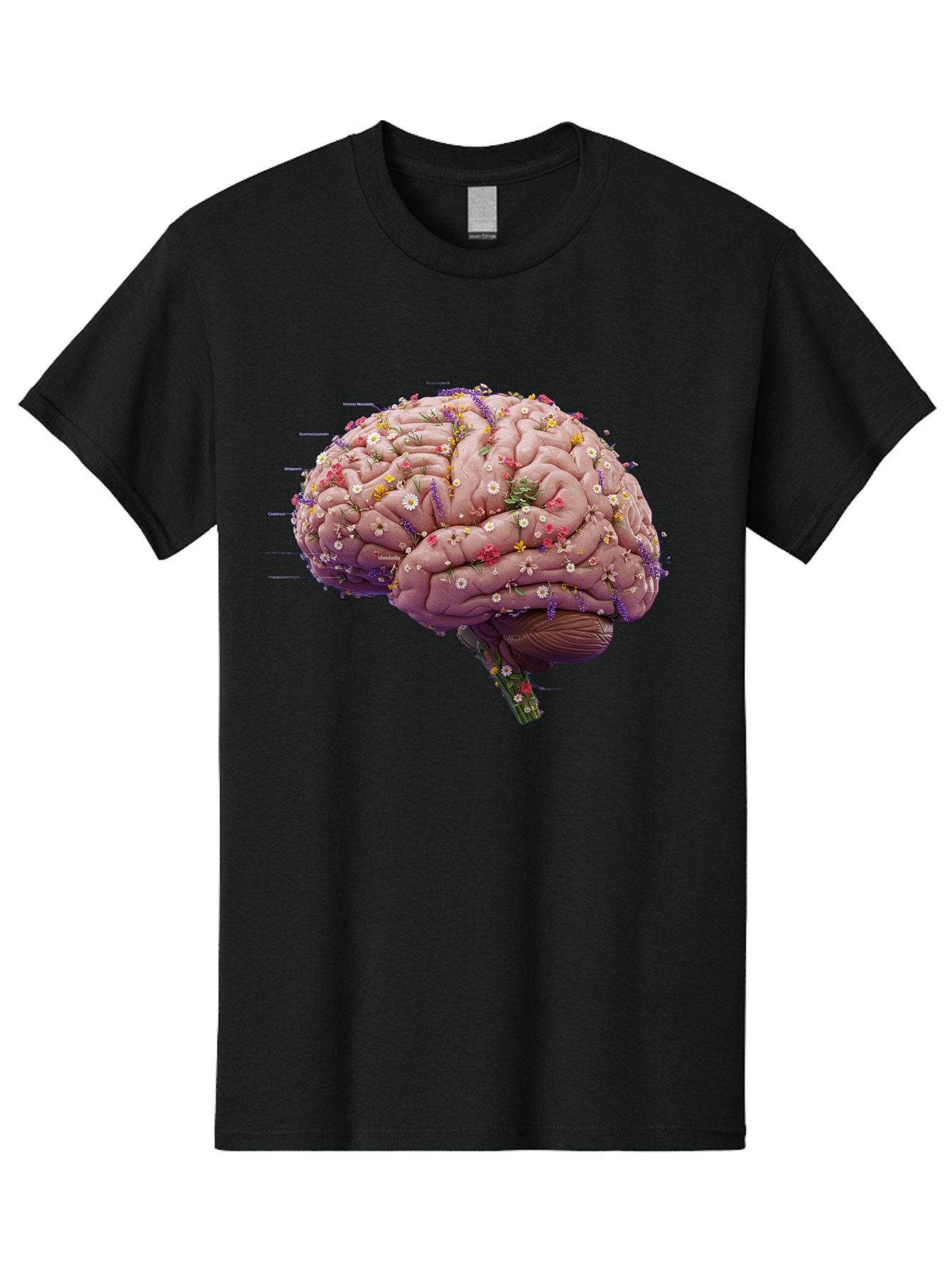 Floral-Brain-1 Men'S Graphic Tee, 100% Cotton, Comfortable Casual Summer Wear, Machine Washable, Human Brain, Flowers, Creativity, Inspiration, Imagination, Colorful, Vibrant, Brain Function, Neuroscience, Mental Health, Wellness Bae019 14