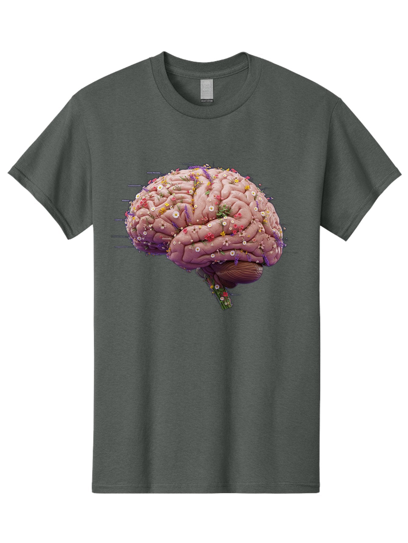 Floral-Brain-1 Men'S Graphic Tee, 100% Cotton, Comfortable Casual Summer Wear, Machine Washable, Human Brain, Flowers, Creativity, Inspiration, Imagination, Colorful, Vibrant, Brain Function, Neuroscience, Mental Health, Wellness Bae019 11