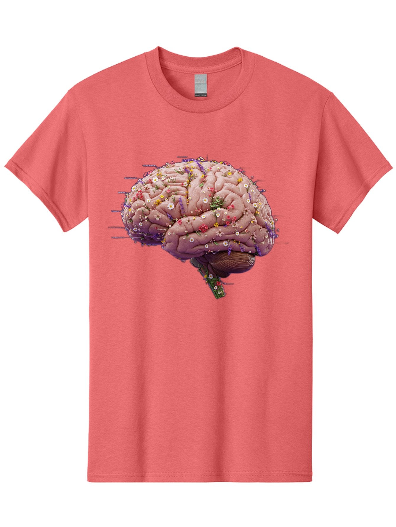 Floral-Brain-1 Men'S Graphic Tee, 100% Cotton, Comfortable Casual Summer Wear, Machine Washable, Human Brain, Flowers, Creativity, Inspiration, Imagination, Colorful, Vibrant, Brain Function, Neuroscience, Mental Health, Wellness Bae019